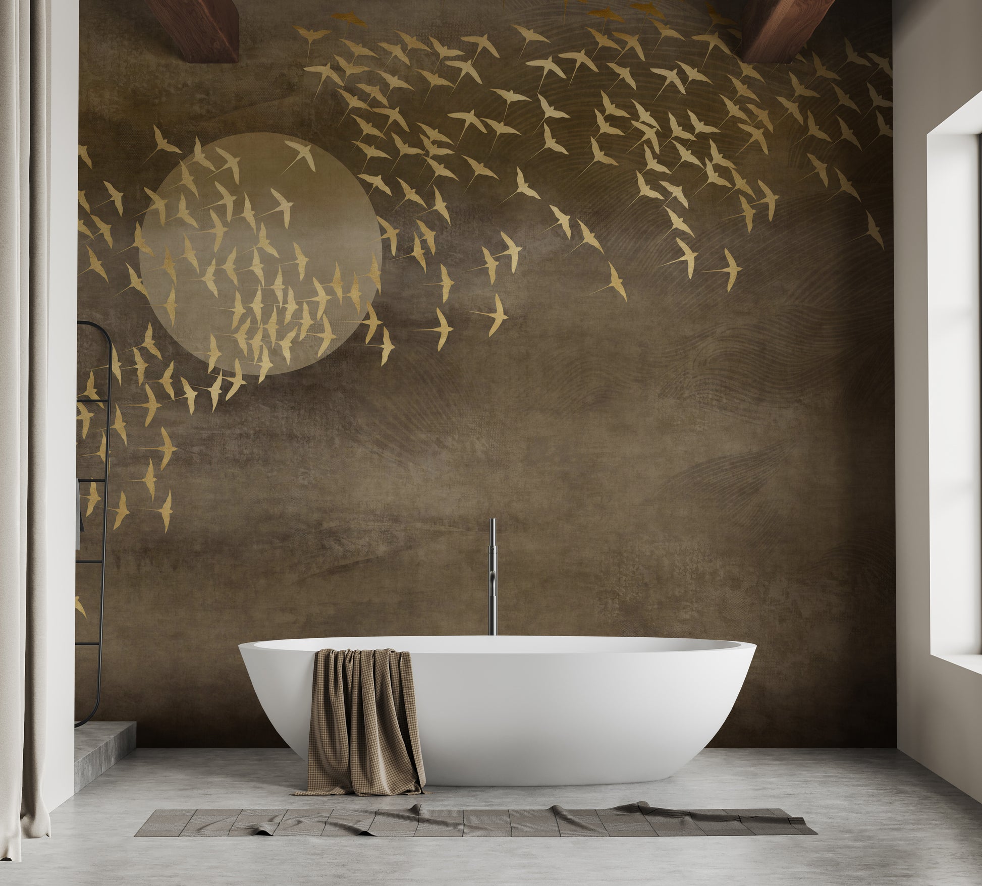 Dynamic flying birds mural for interiors
