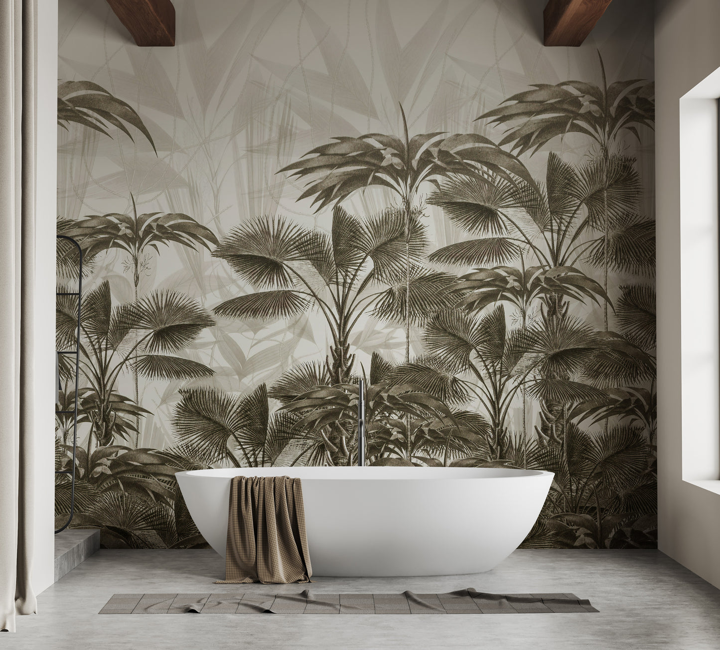 Wild palm leaves wallpaper for nature decor.
