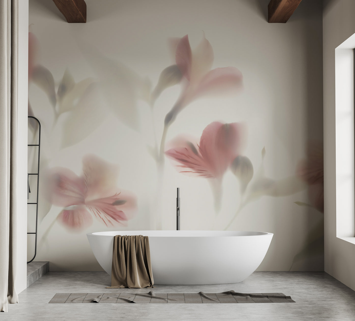 Soft pastel floral wallpaper for interiors.
