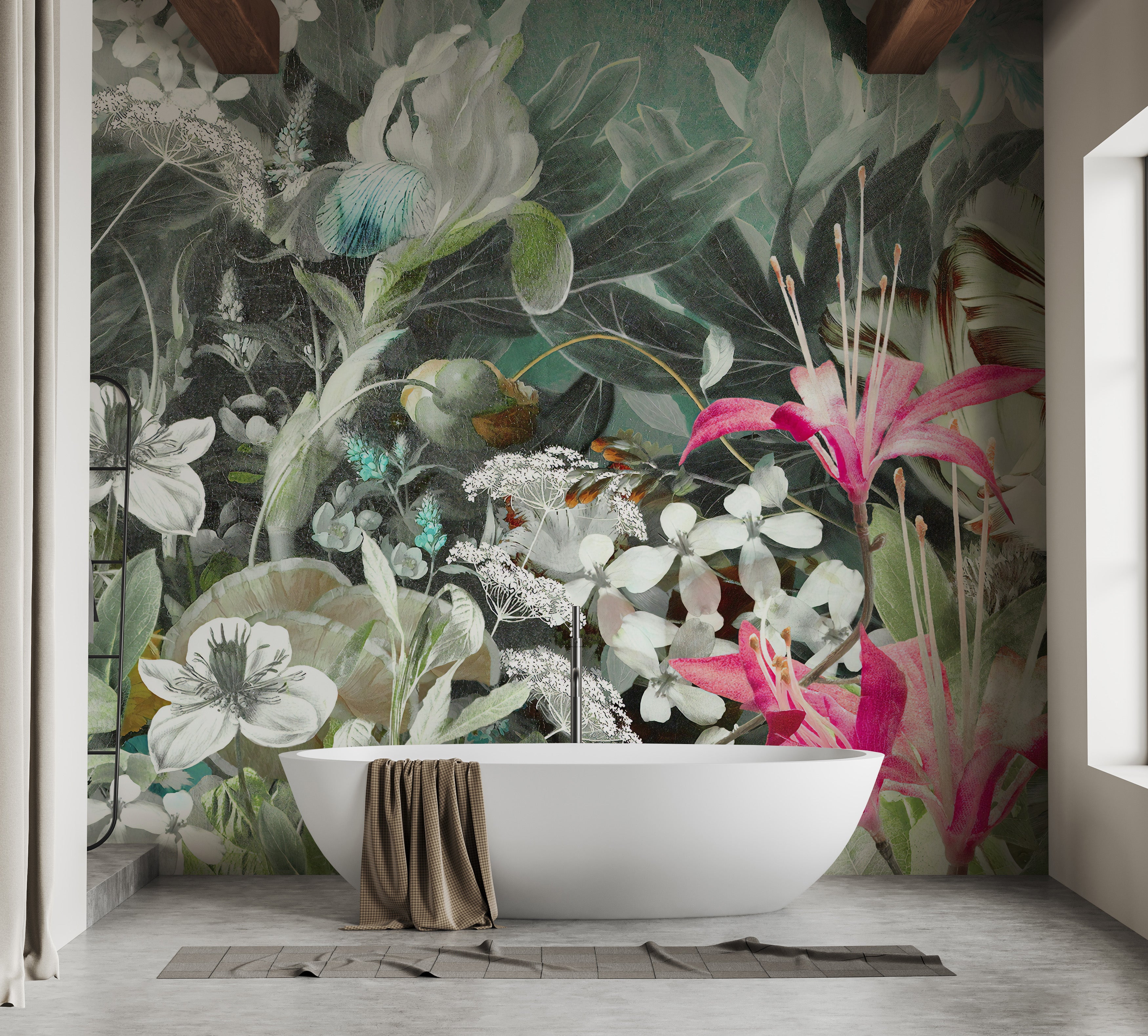 Nature-inspired lush floral oasis wall decor.
