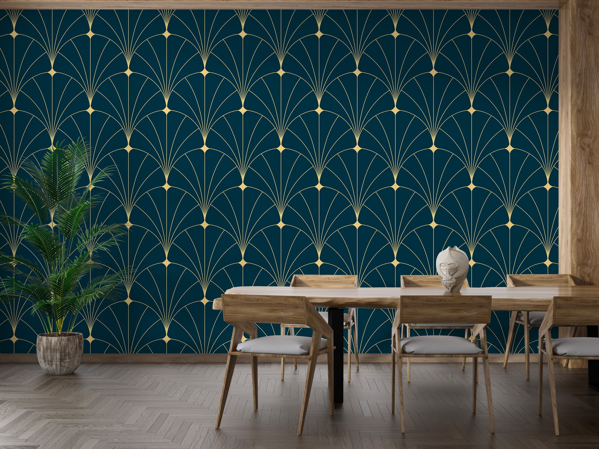 Geometric dark blue Deco design for walls.