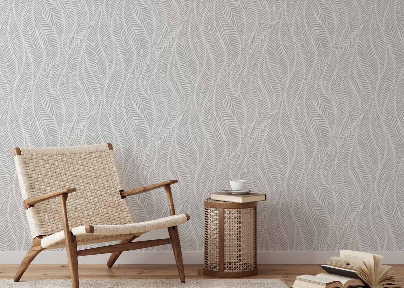 Grey Color Palm Leaves Modern Stylish Wallpaper