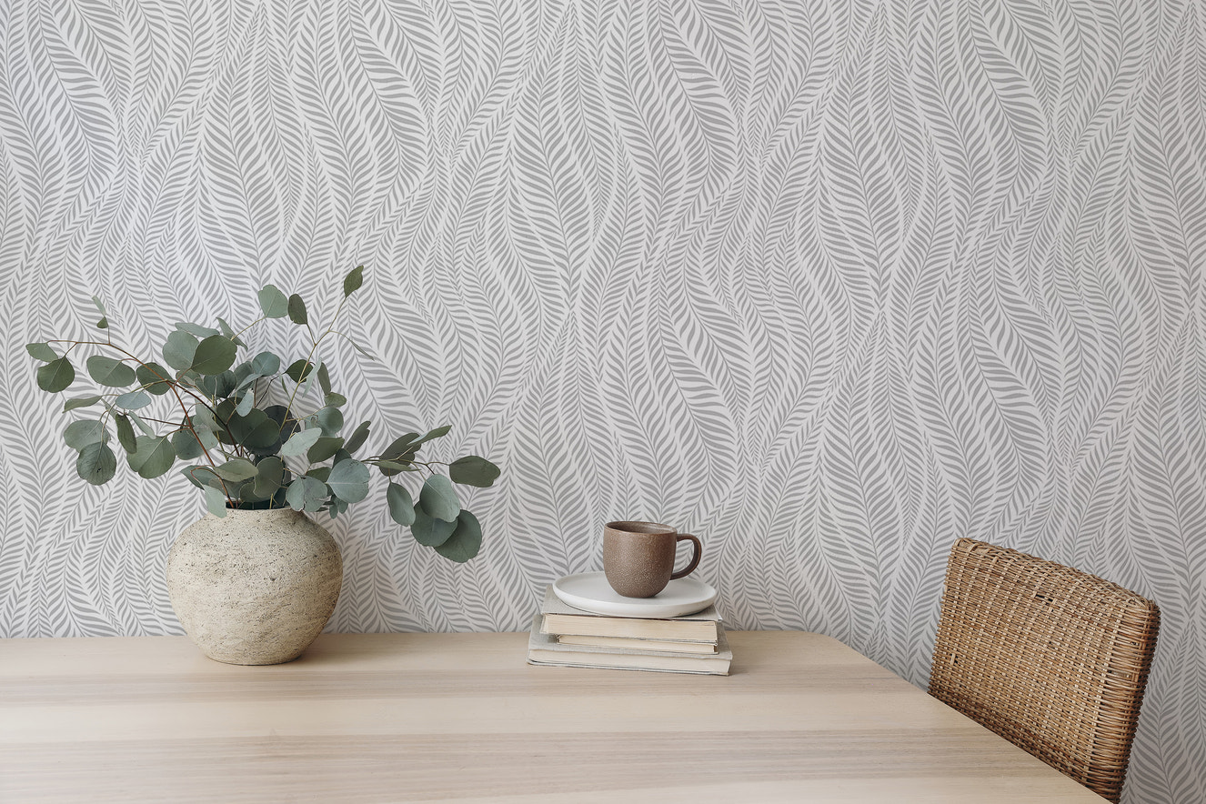 Grey Color Palm Leaves Modern Stylish Wallpaper