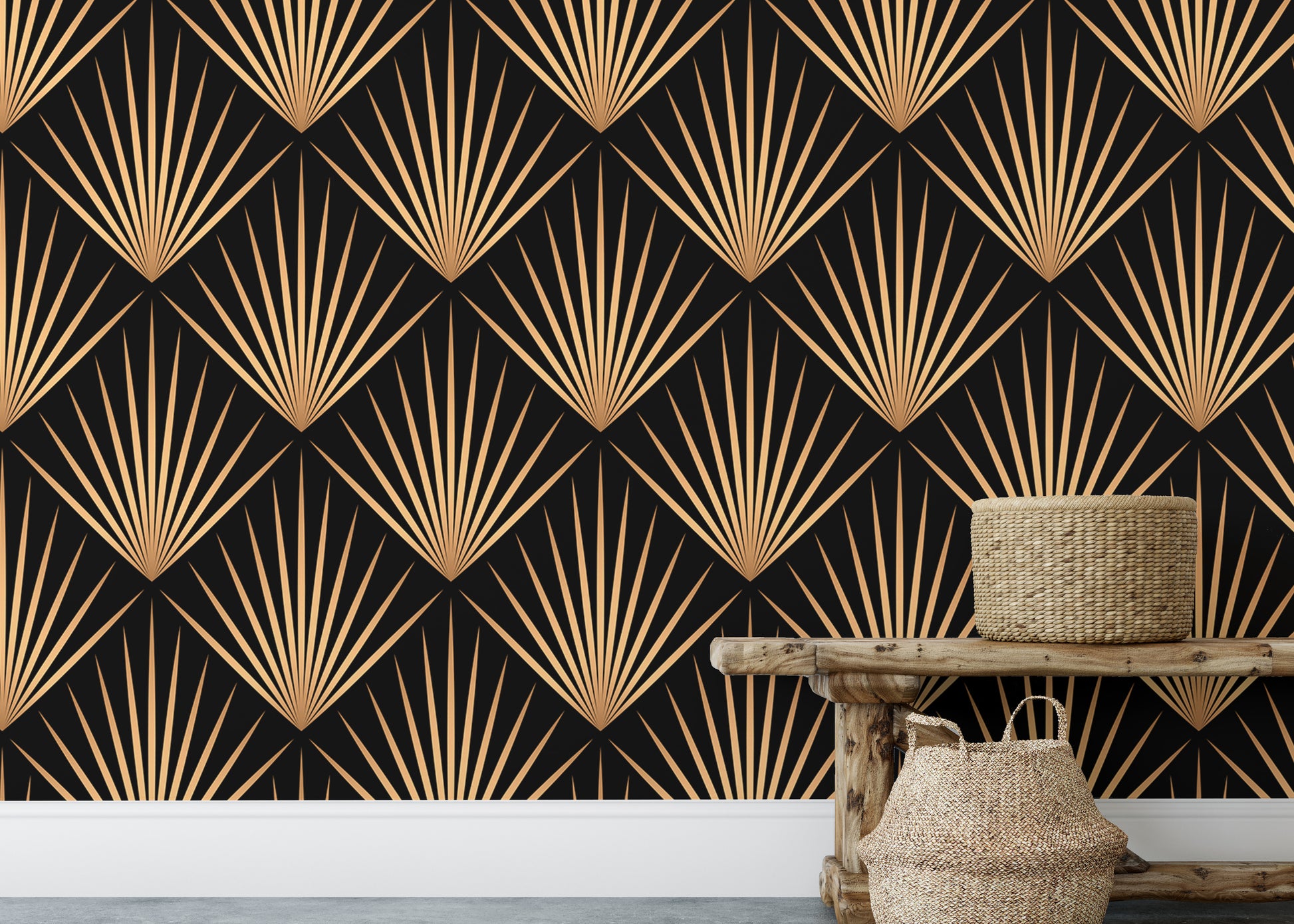 Modern Deco trellis line wallpaper for interiors.