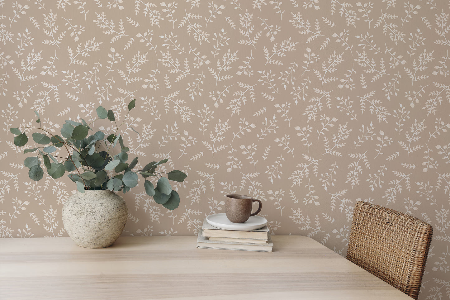 Pastel Color Neutral Foliage Seamless Pattern Wallpaper