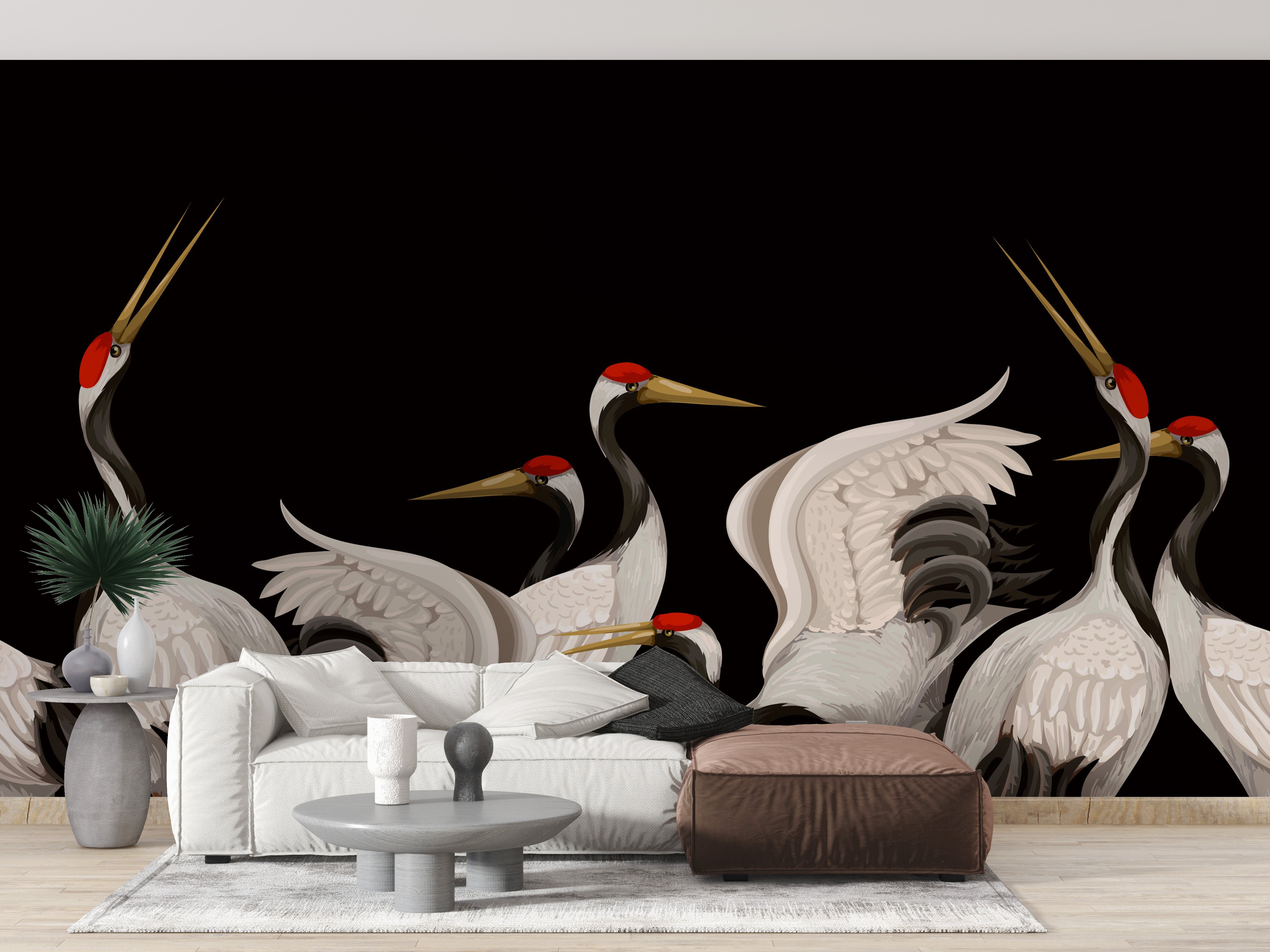 Japanese crane mural art for walls
