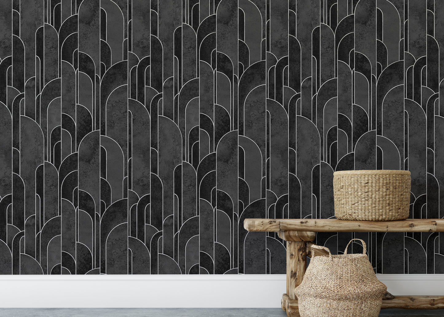 Black Art Deco Design Repeat Pattern Wallpaper