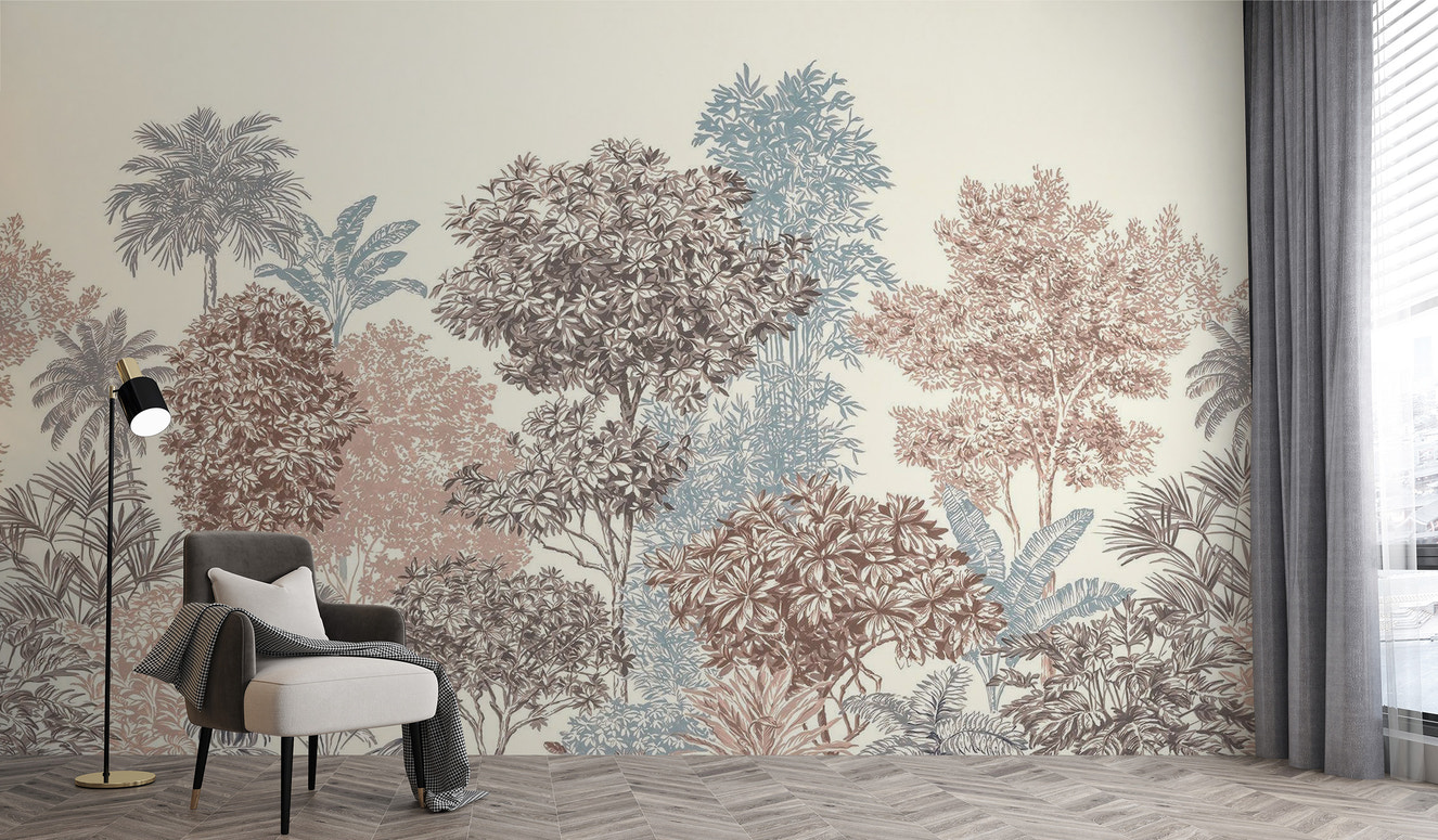 Serene trees harmony mural for tranquil room decor
