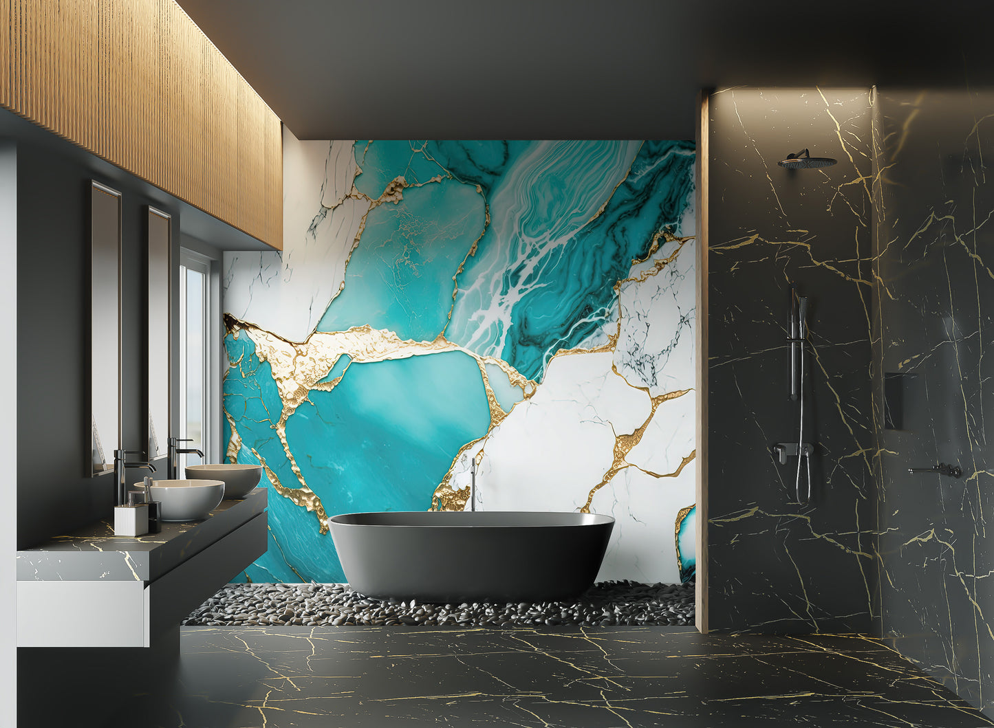 Luxury marble texture in turquoise, white, and gold
