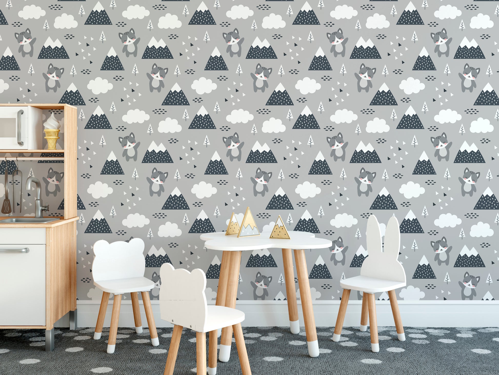 Playful kitty mural wallpaper Nordic style
