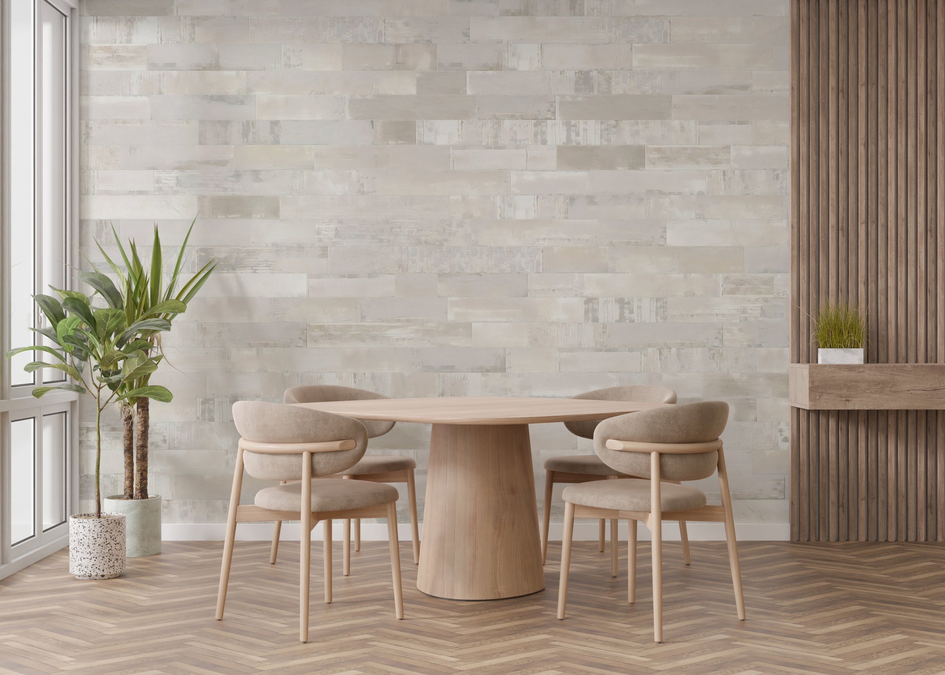 Realistic beige brick textured wallpaper mural