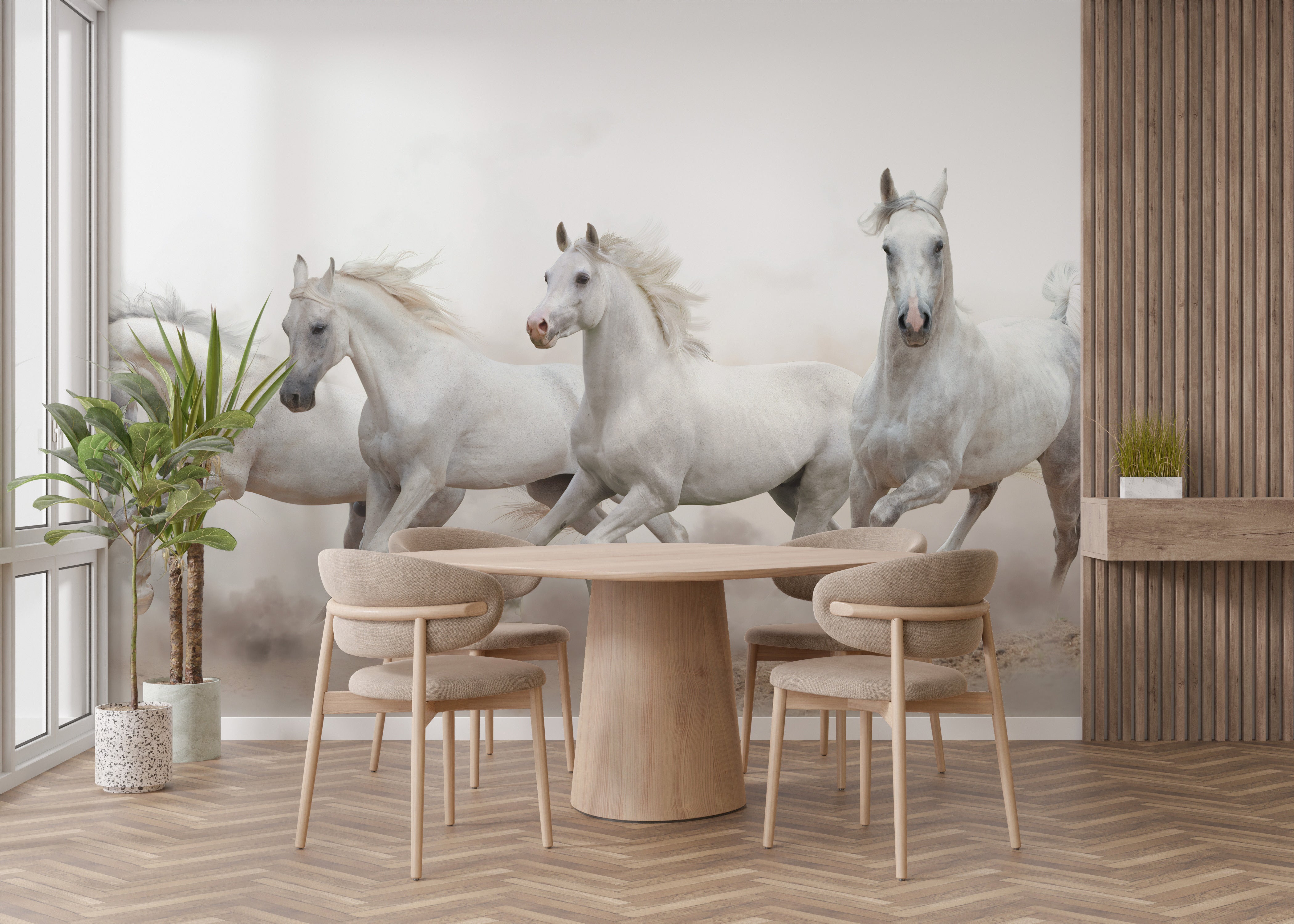 Graceful horses wallpaper for living spaces.



