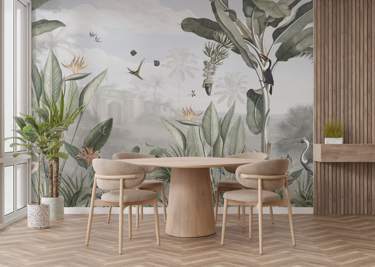 Sophisticated mural capturing the allure of a jungle landscape
