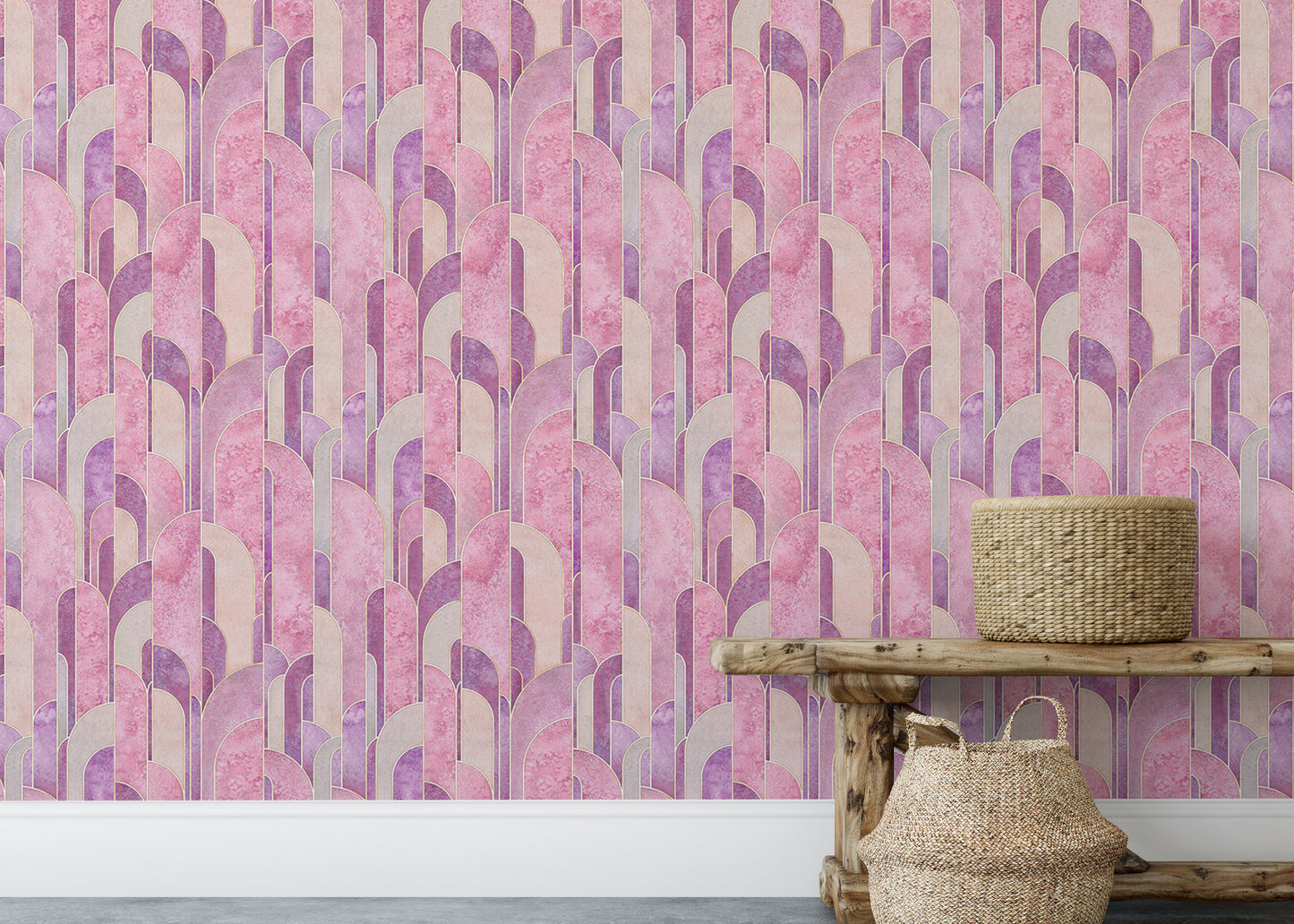 Vibrant pink Art Deco geometric design for walls.