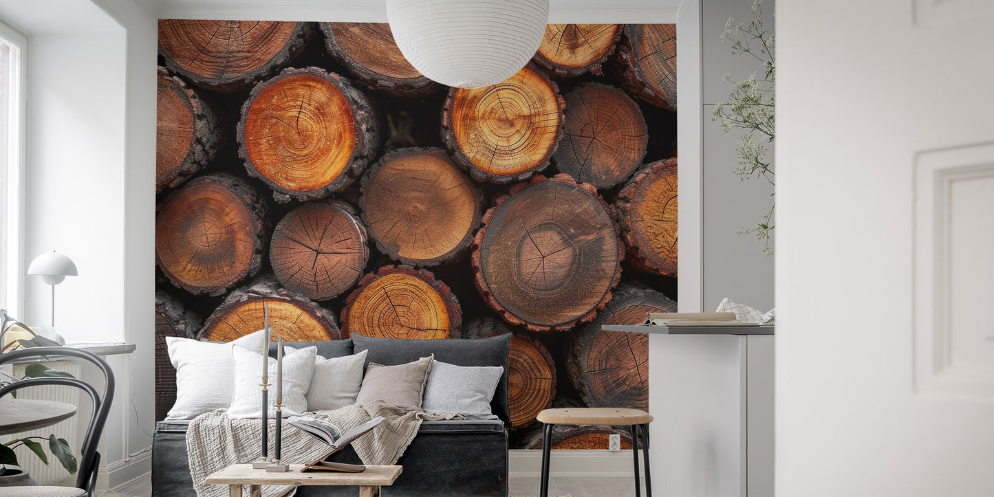 Realistic timber log wallpaper mural
