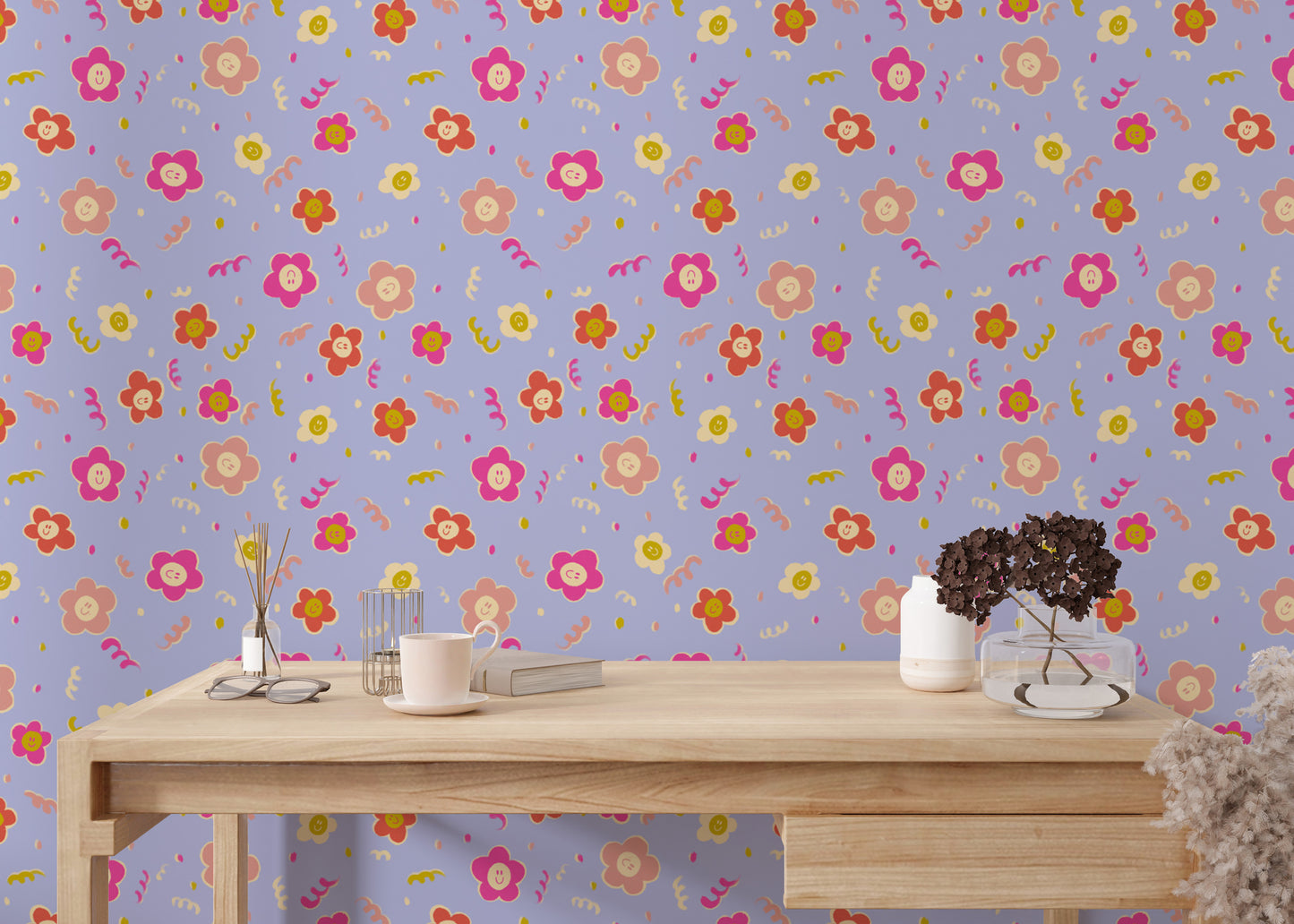 Bright and colorful smiley blooms design for walls
