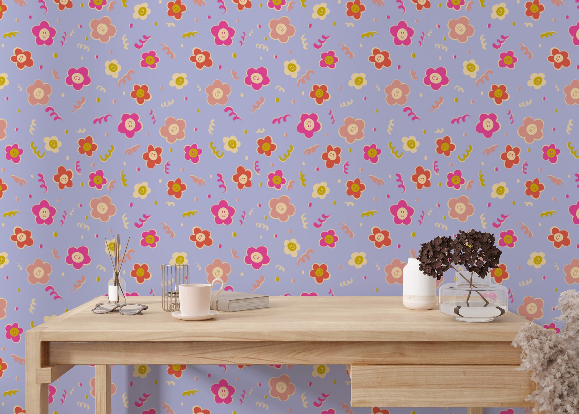 Bright and colorful smiley blooms design for walls
