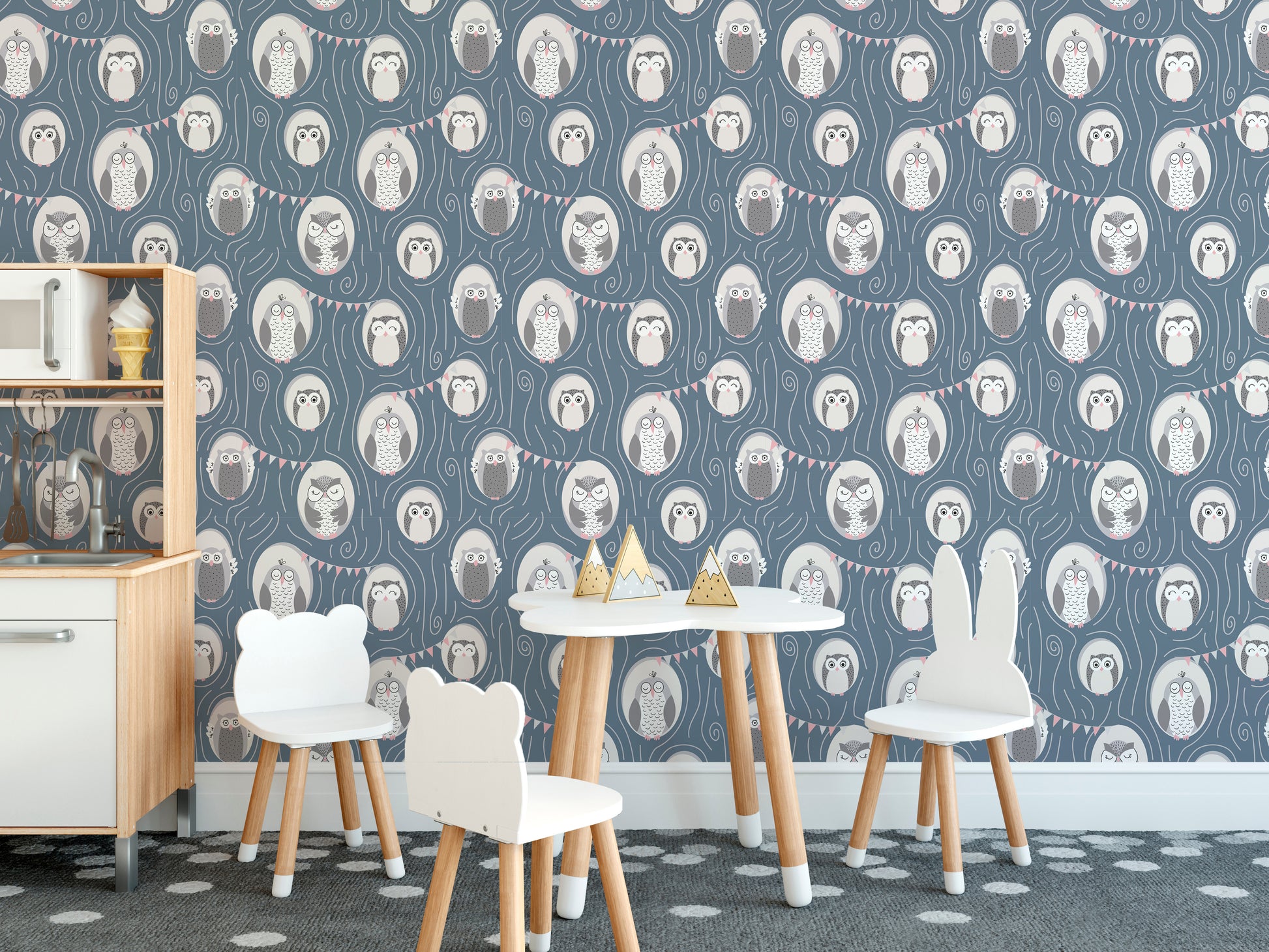 Decorative owl tree pattern wallpaper mural
