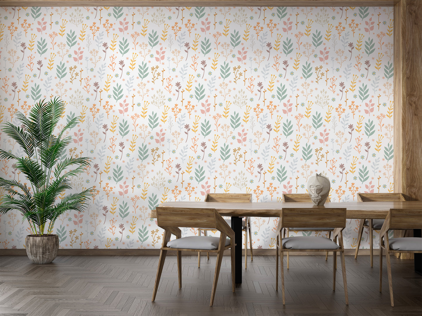 Elegant botanical print wall covering with soft hues
