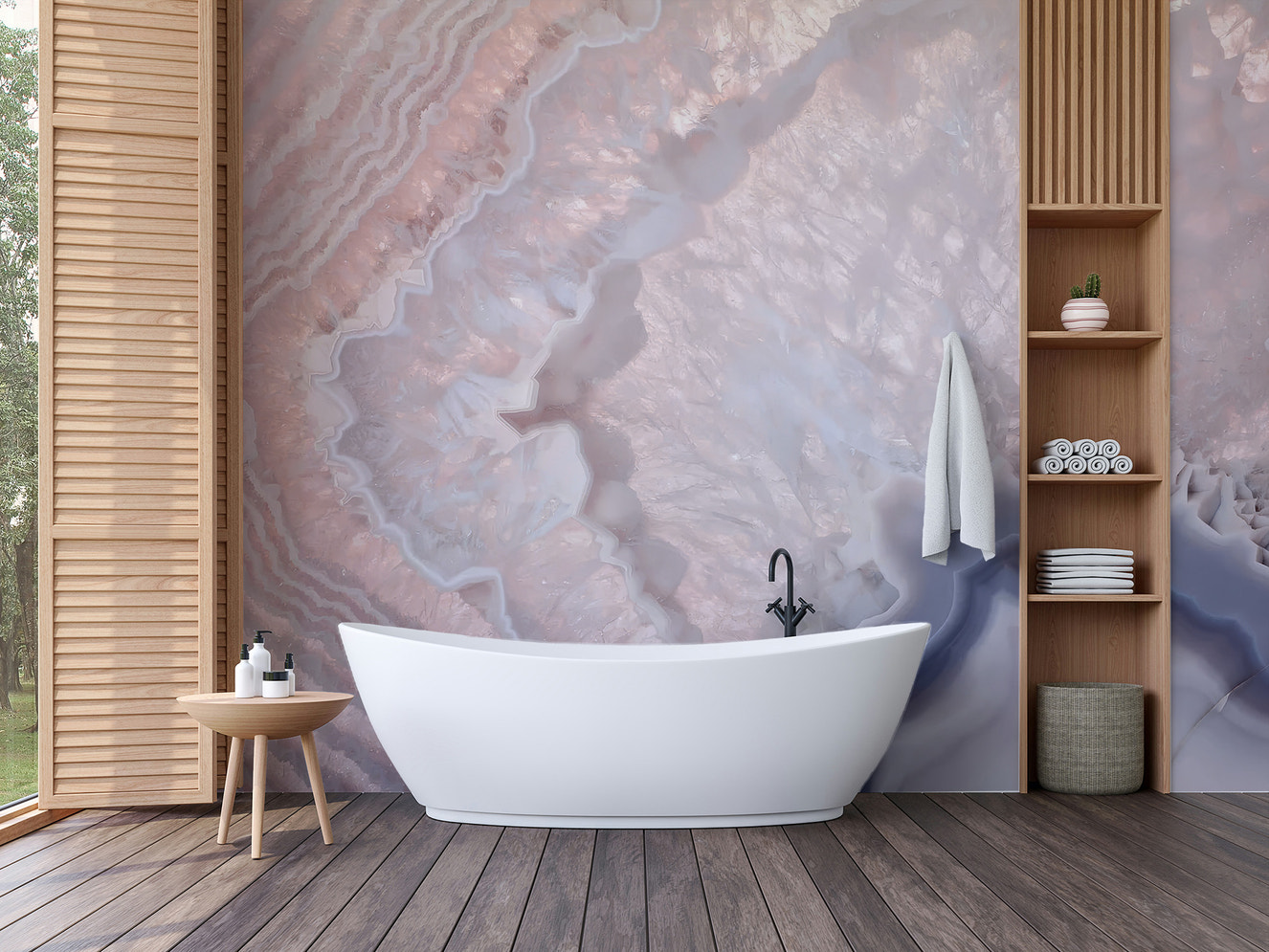 Elegant rose quartz mural featuring delicate pink and beige hues
