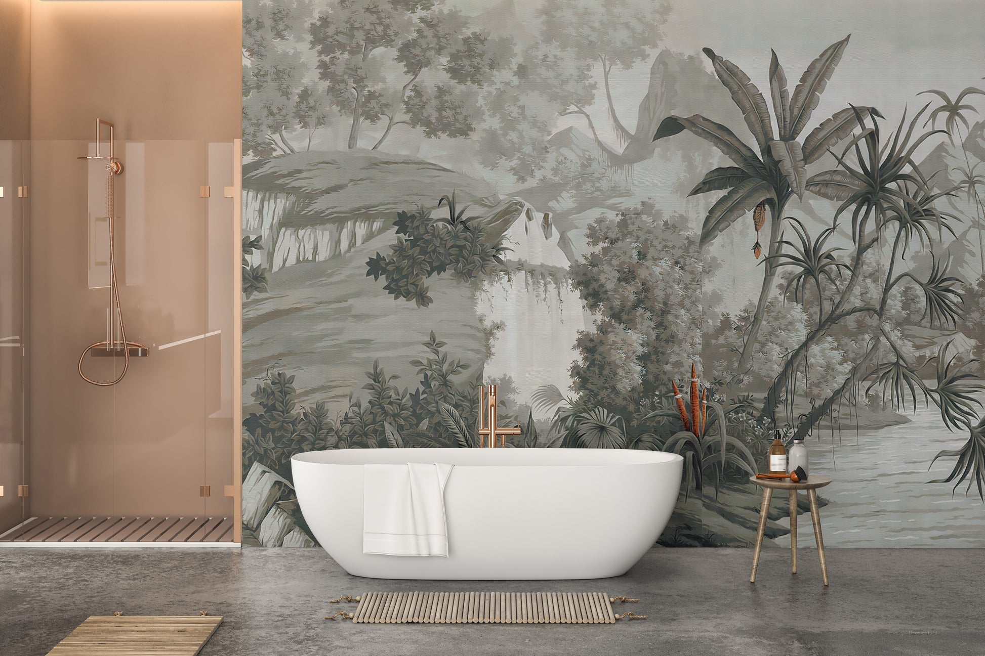 Monotone woodland wall mural for interiors
