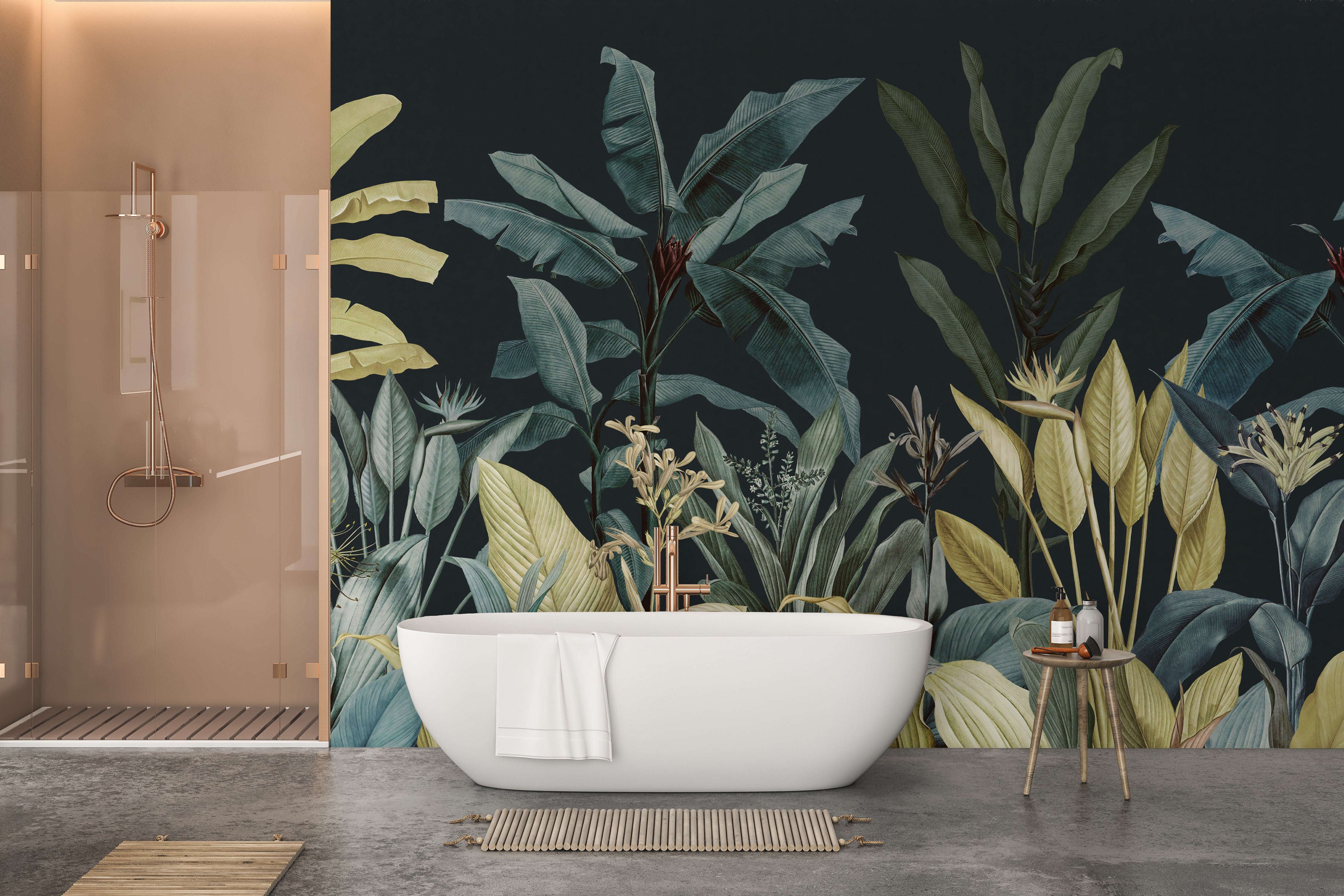 Jungle-themed wall mural with dark aesthetics
