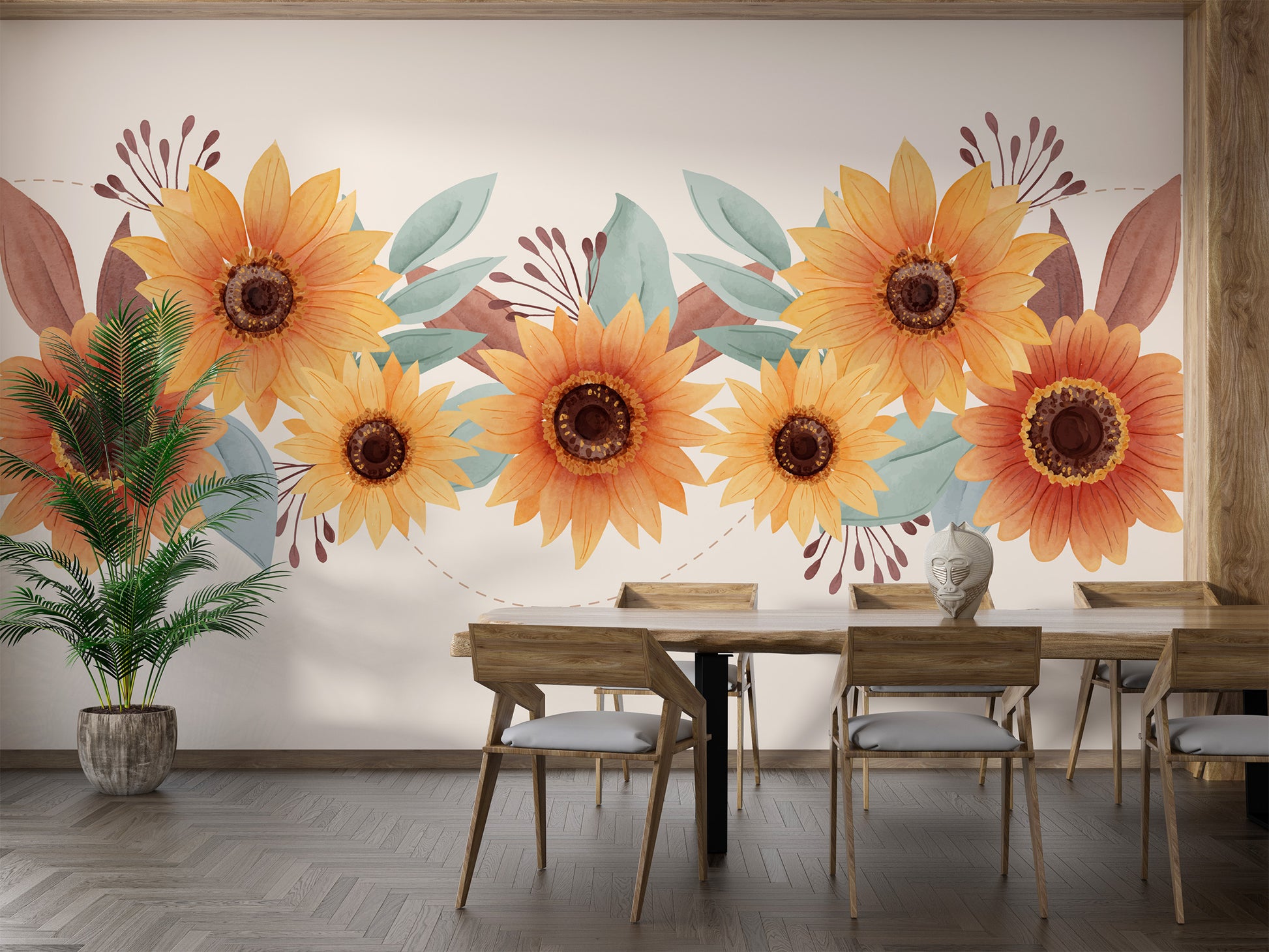 Nature-inspired sunflower floral wallpaper for walls
