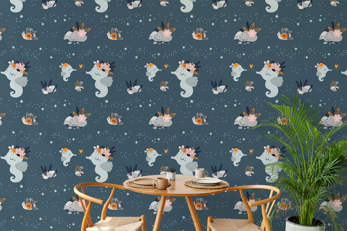 Baby ocean creatures wallpaper with fun repeat design