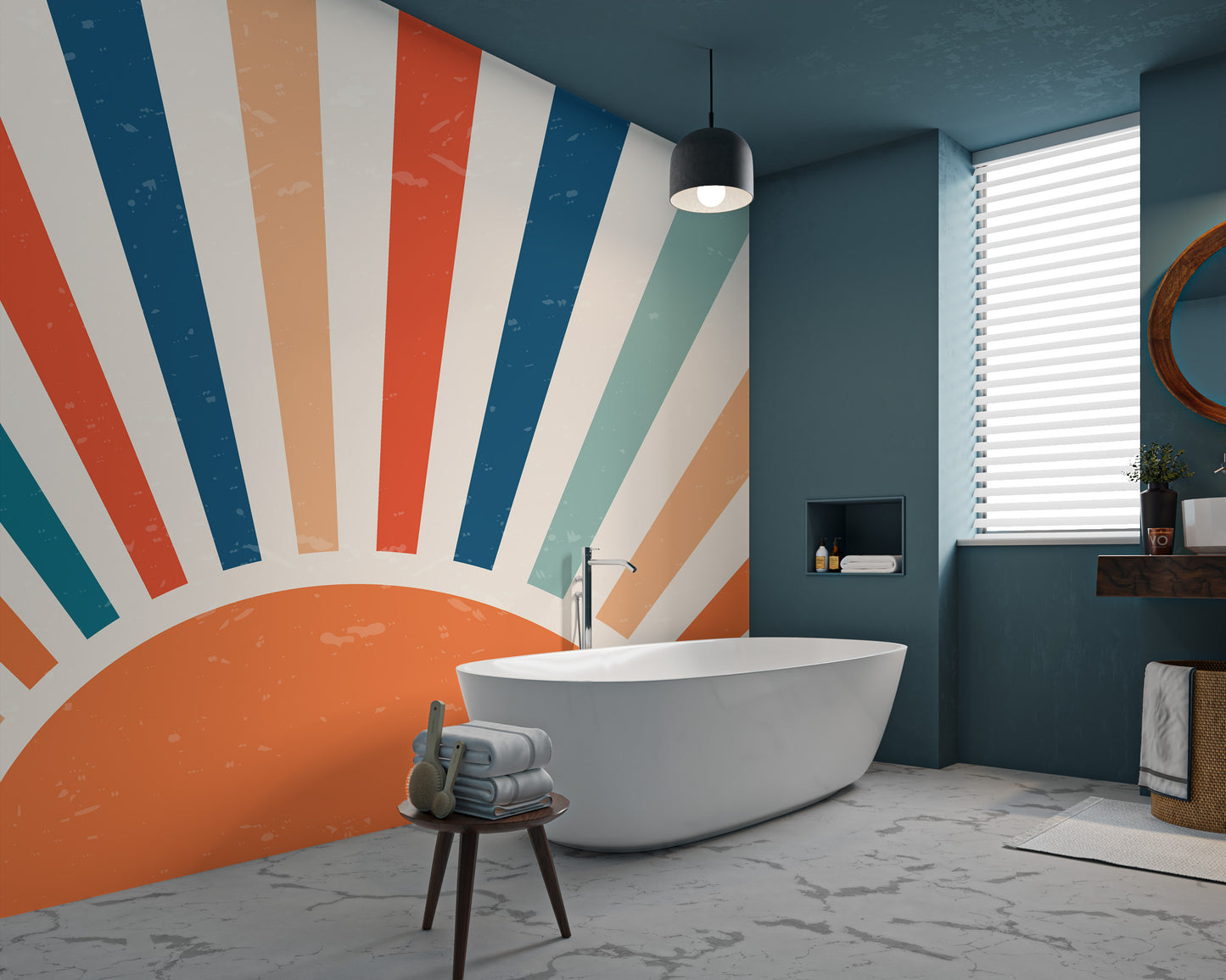 Bold geometric sunburst wallpaper style
