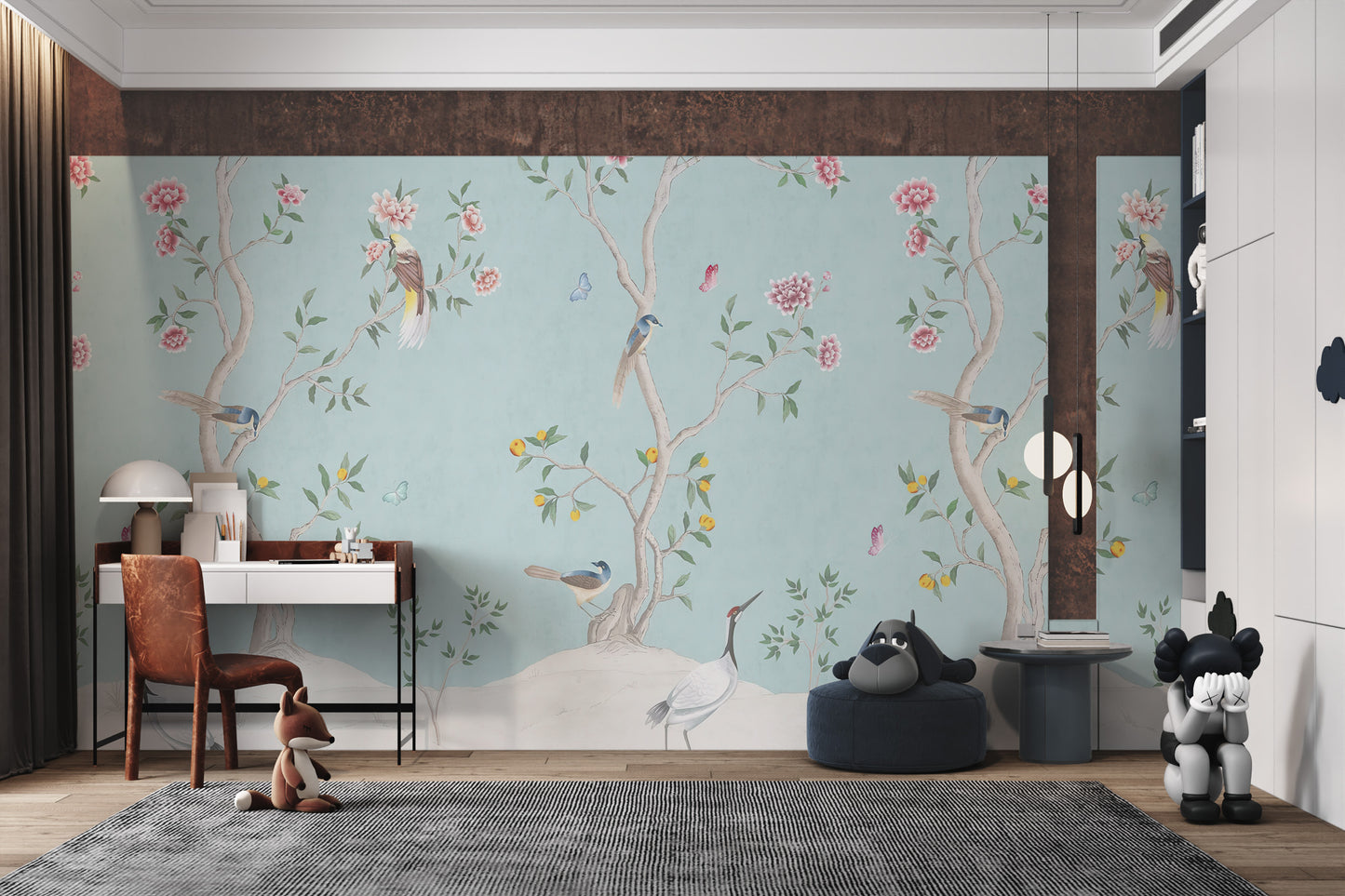 Birds and Roses Chinoiserie Wall Mural