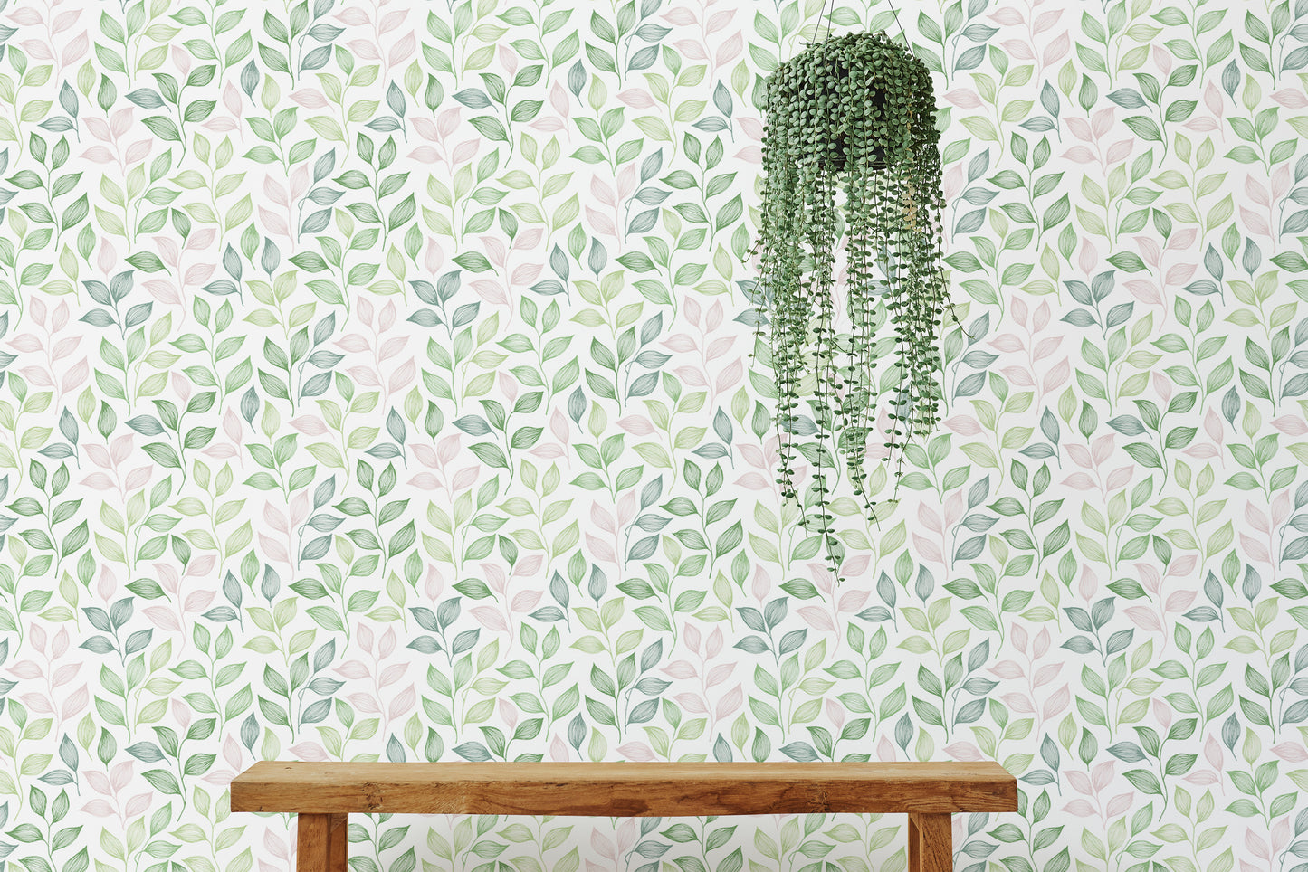 Pink and Green Color Leaves Repeat Pattern Wallpaper