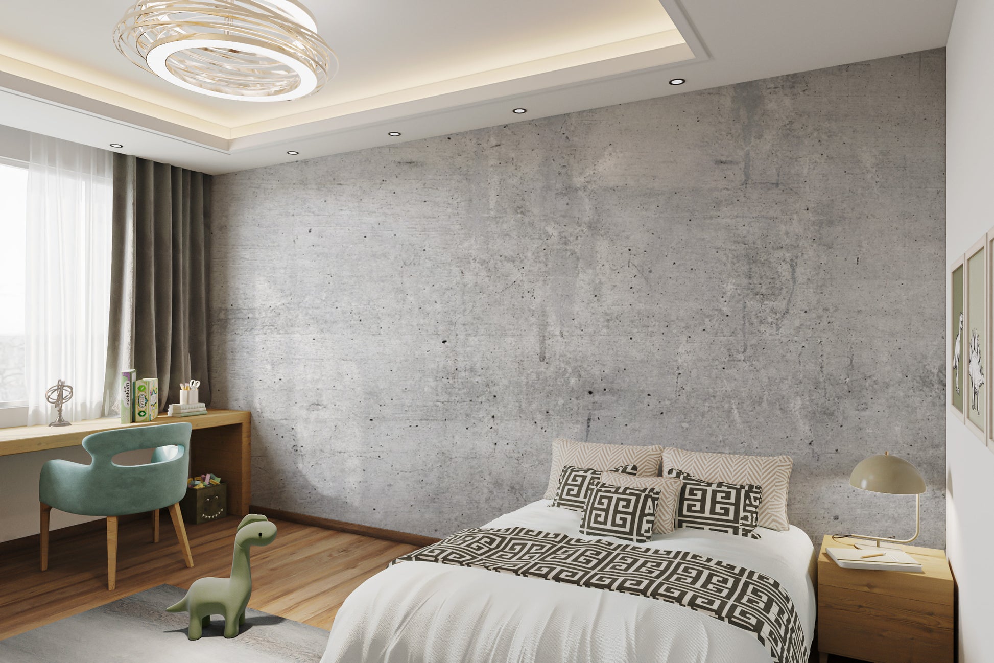 Contemporary wall mural featuring aged concrete design