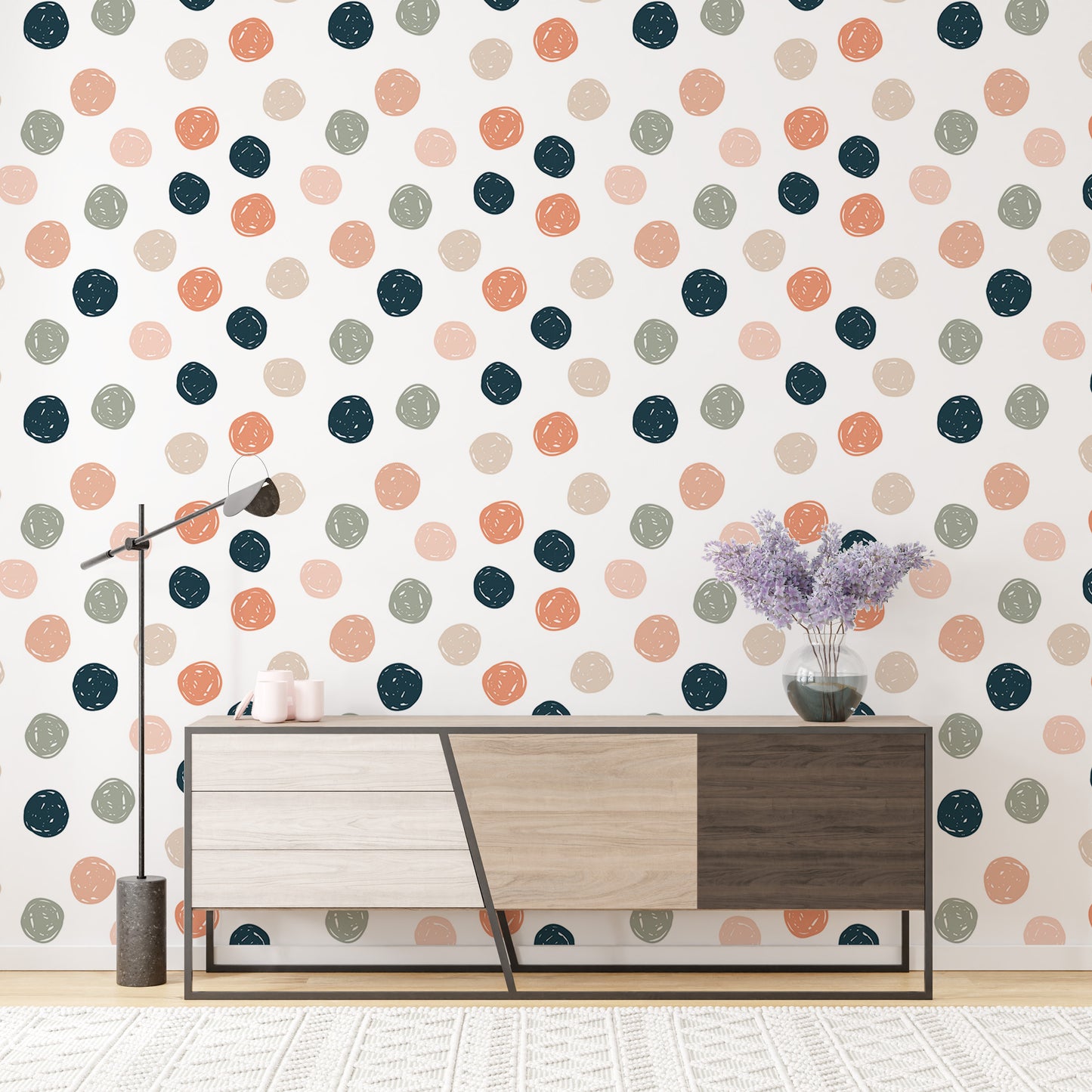 Abstract Geometric Polka Dots Blue Pale Green Wallpaper