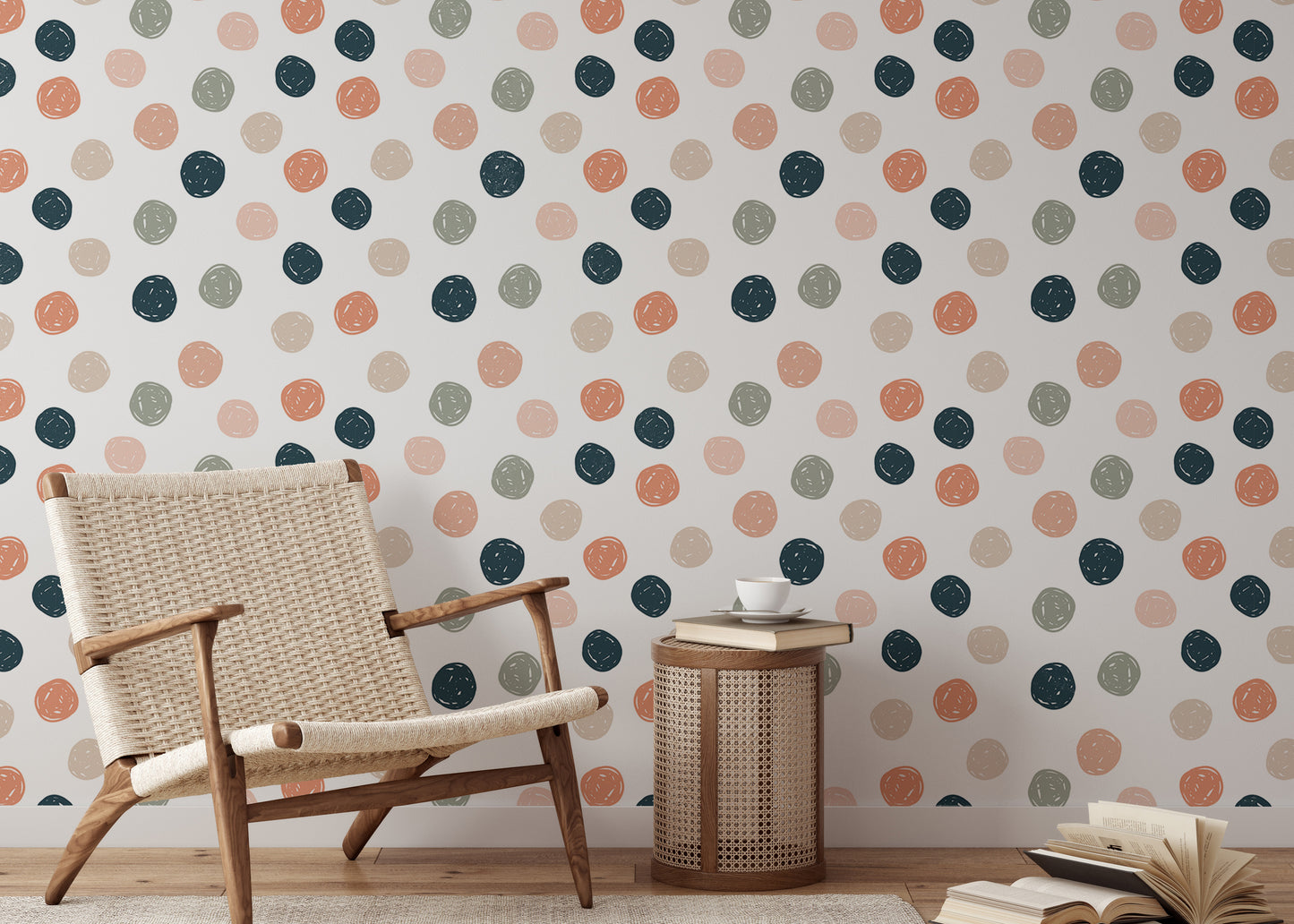 Abstract Geometric Polka Dots Blue Pale Green Wallpaper