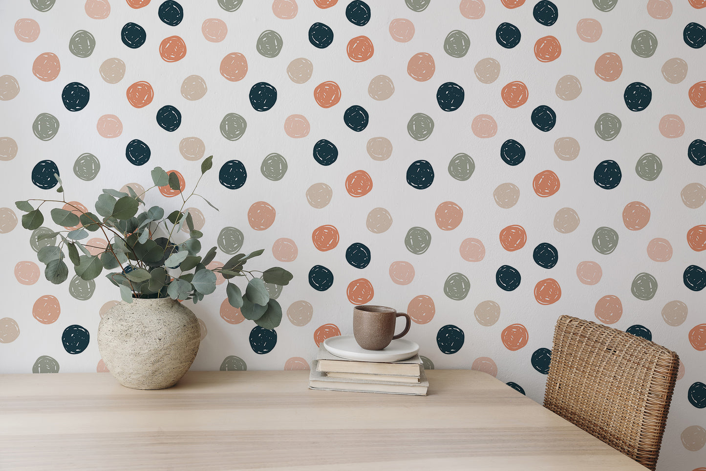 Abstract Geometric Polka Dots Blue Pale Green Wallpaper