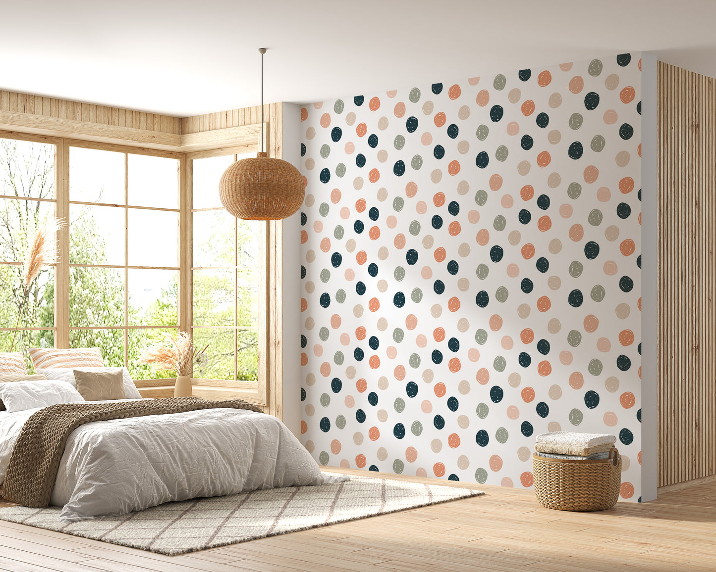 Abstract Geometric Polka Dots Blue Pale Green Wallpaper