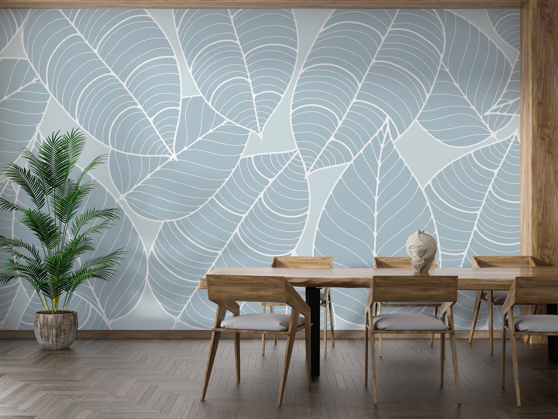 Contemporary botanical wallpaper with delicate leaves
