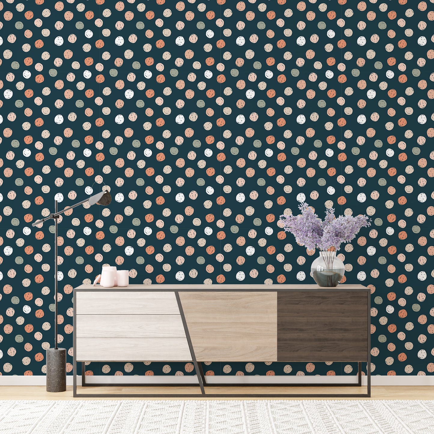 Dark Blue Abstract Pattern Irregular Polka Dots Wallpaper