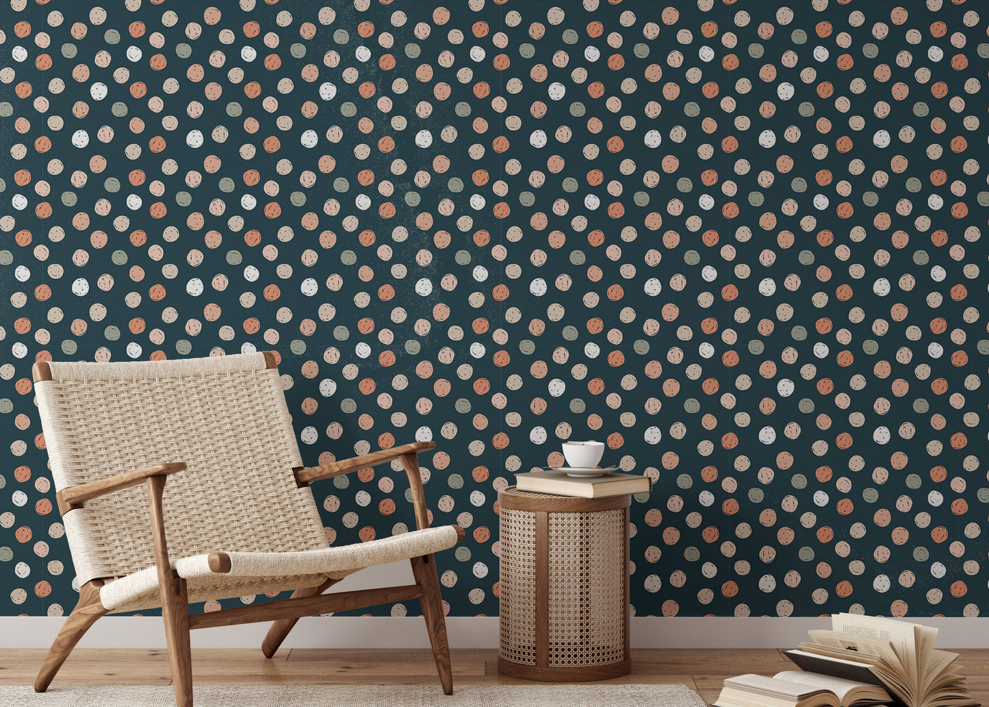 Dark Blue Abstract Pattern Irregular Polka Dots Wallpaper