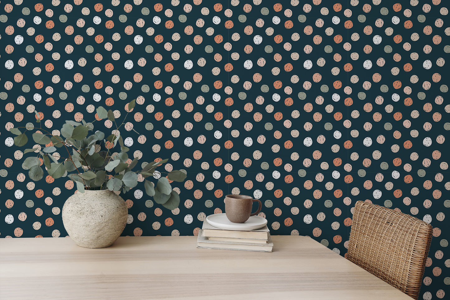 Dark Blue Abstract Pattern Irregular Polka Dots Wallpaper