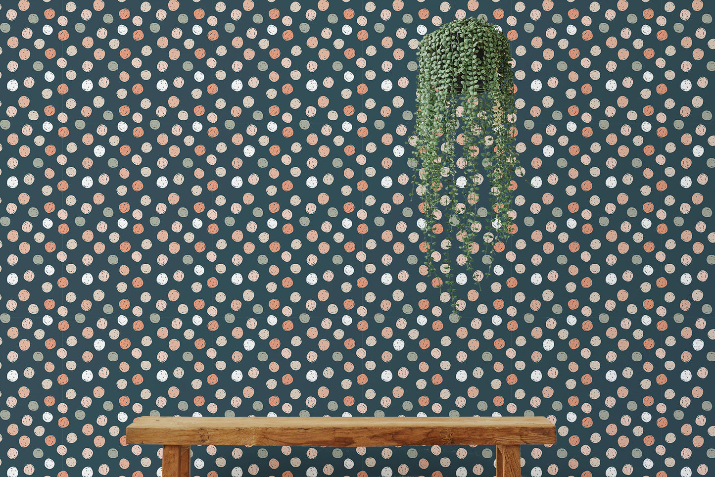 Dark Blue Abstract Pattern Irregular Polka Dots Wallpaper