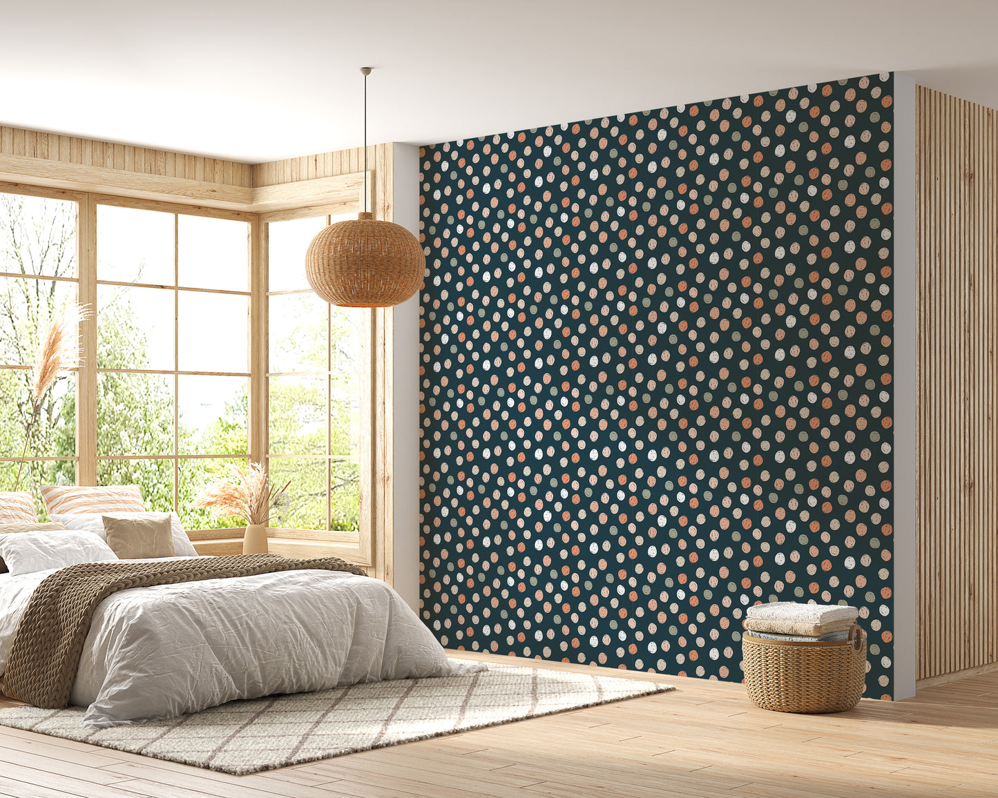 Dark Blue Abstract Pattern Irregular Polka Dots Wallpaper