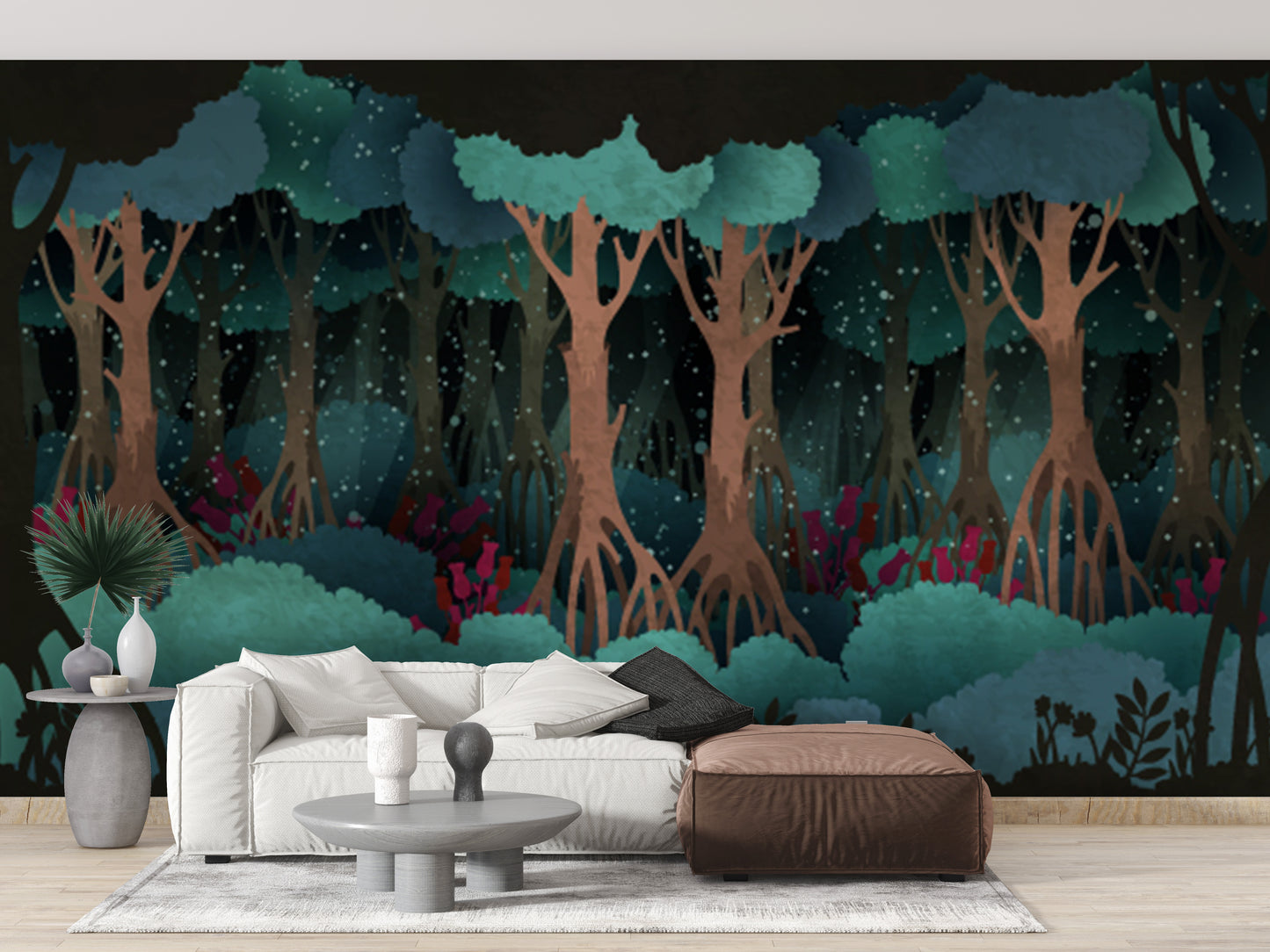 Enchanting mural of a dreamy forest
