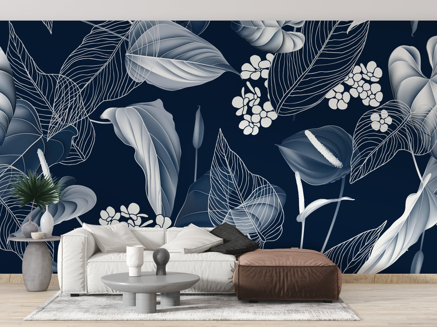 Peel & Stick Dark Blue Floral Delight mural
