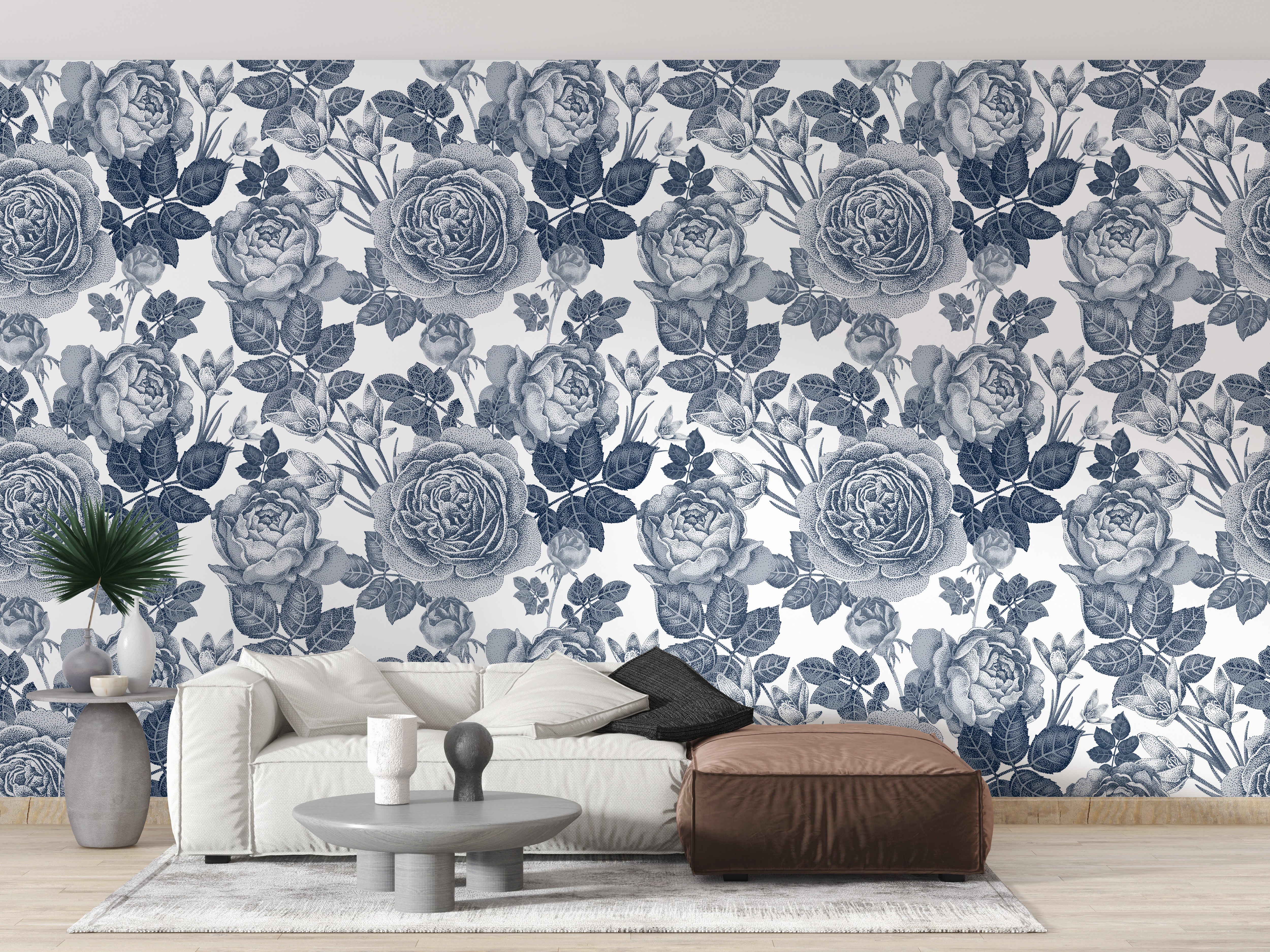 Tinted floral wallpaper mural for aesthetics
