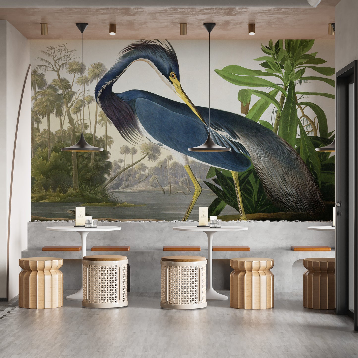 Sophisticated heron watercolor mural
