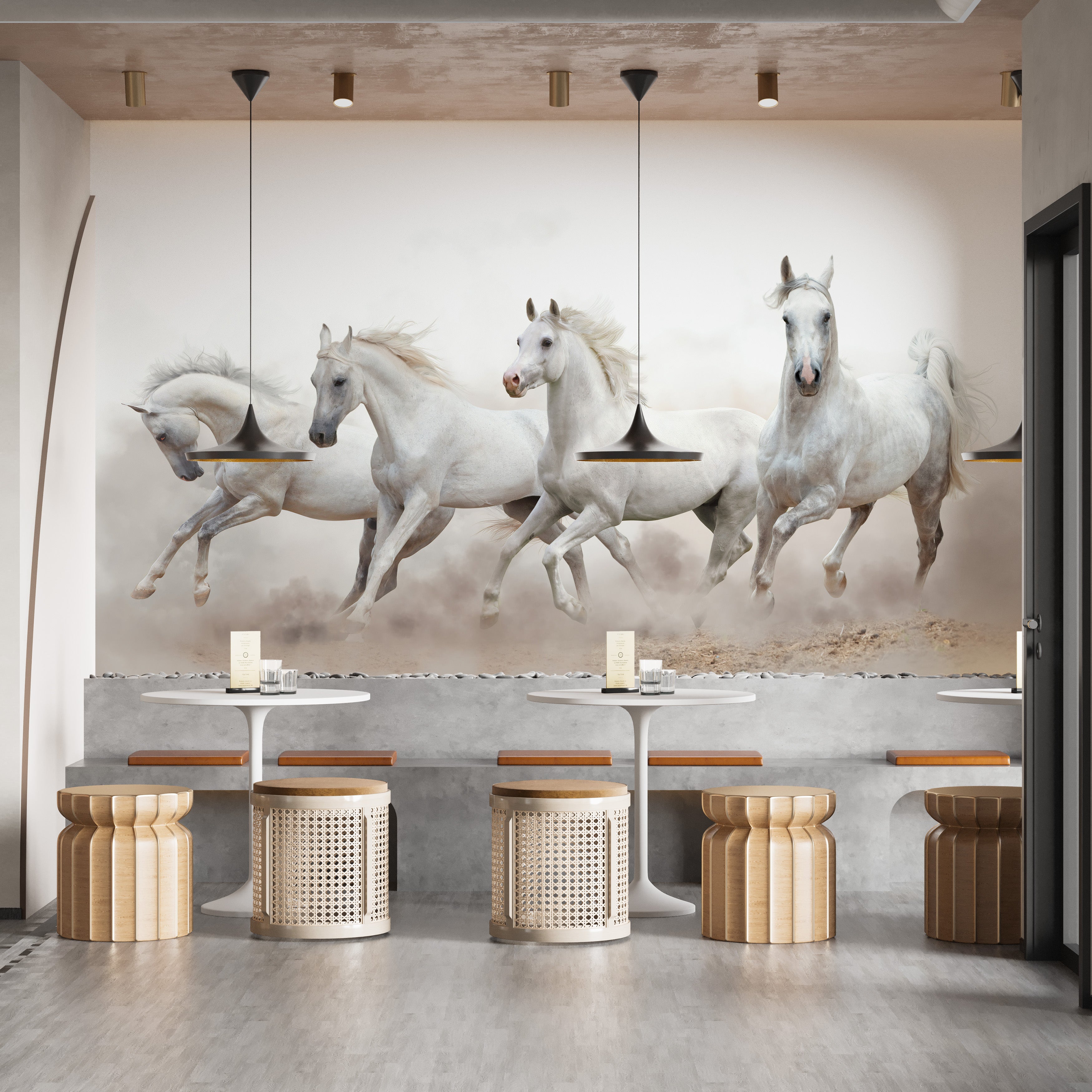 Graceful horse herd mural for wall decor.
