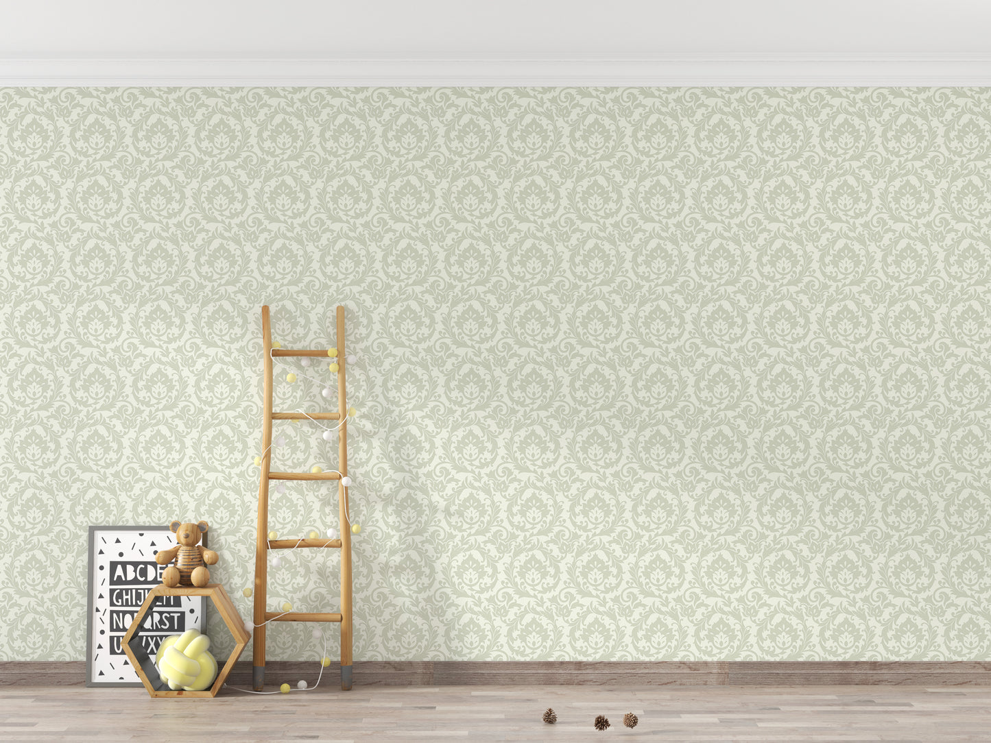 Stunning Autumn Leaves Vintage Damask Wallpaper