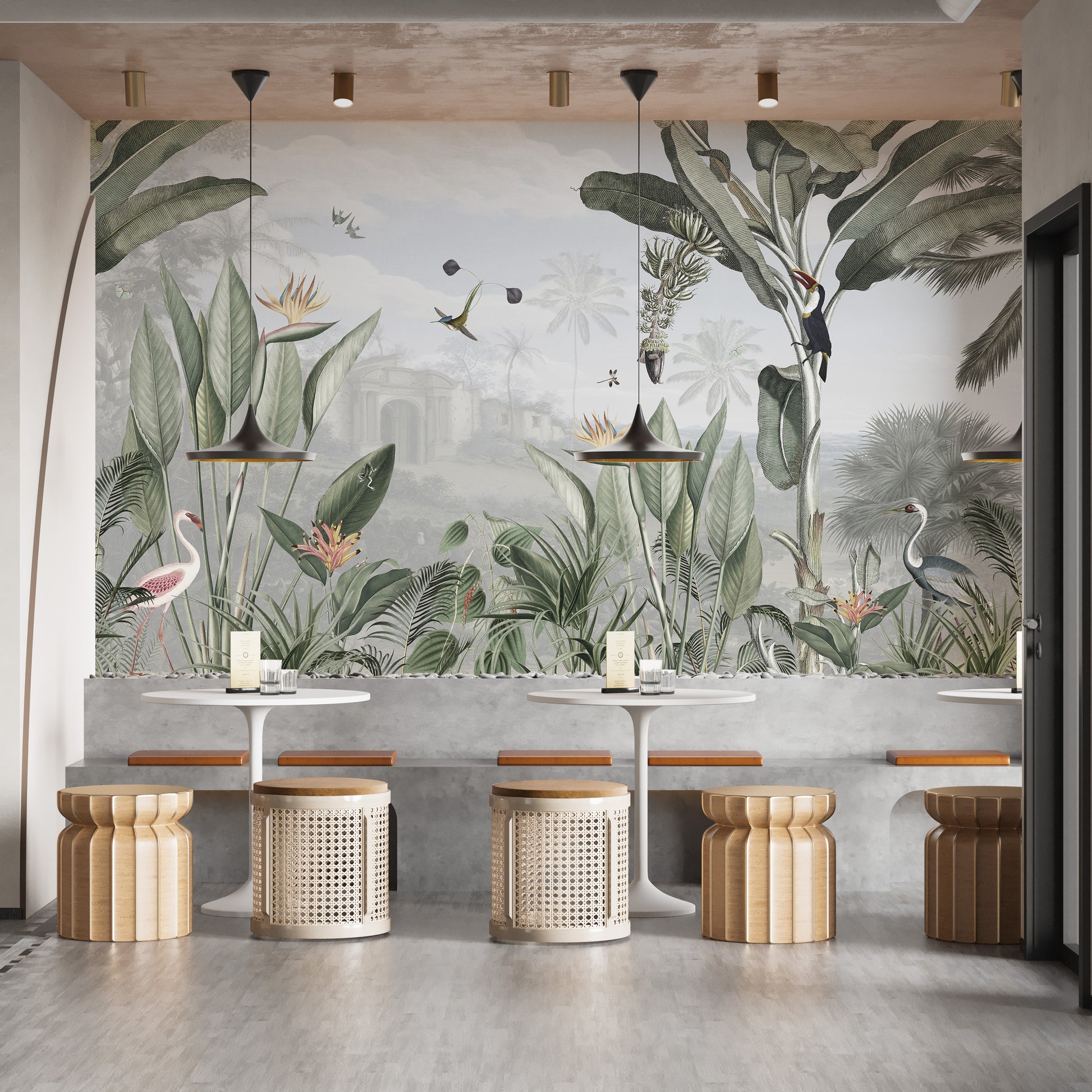 Stunning panoramic mural featuring a mystical jungle design
