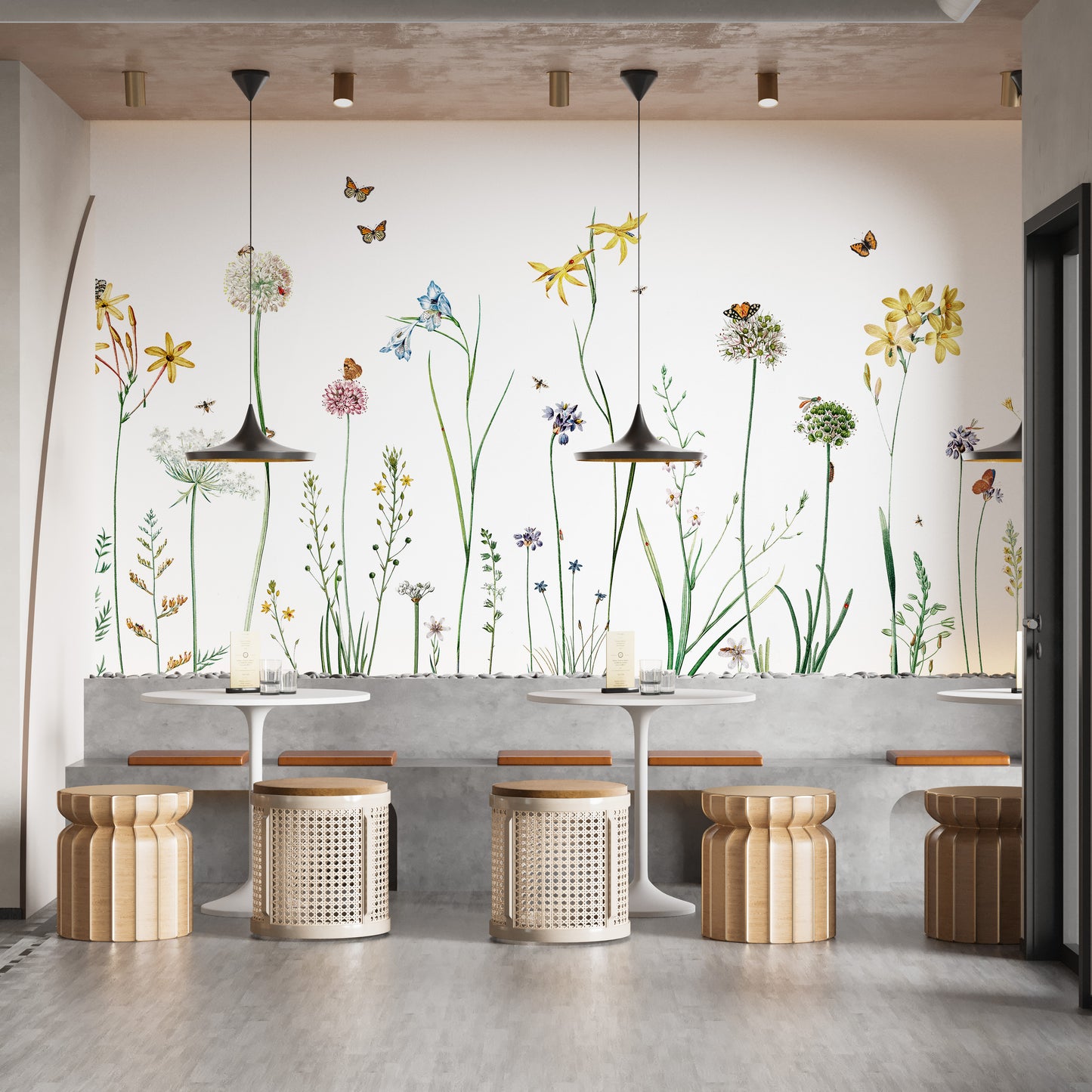 Enchanting wallpaper mural featuring a vibrant butterfly garden
